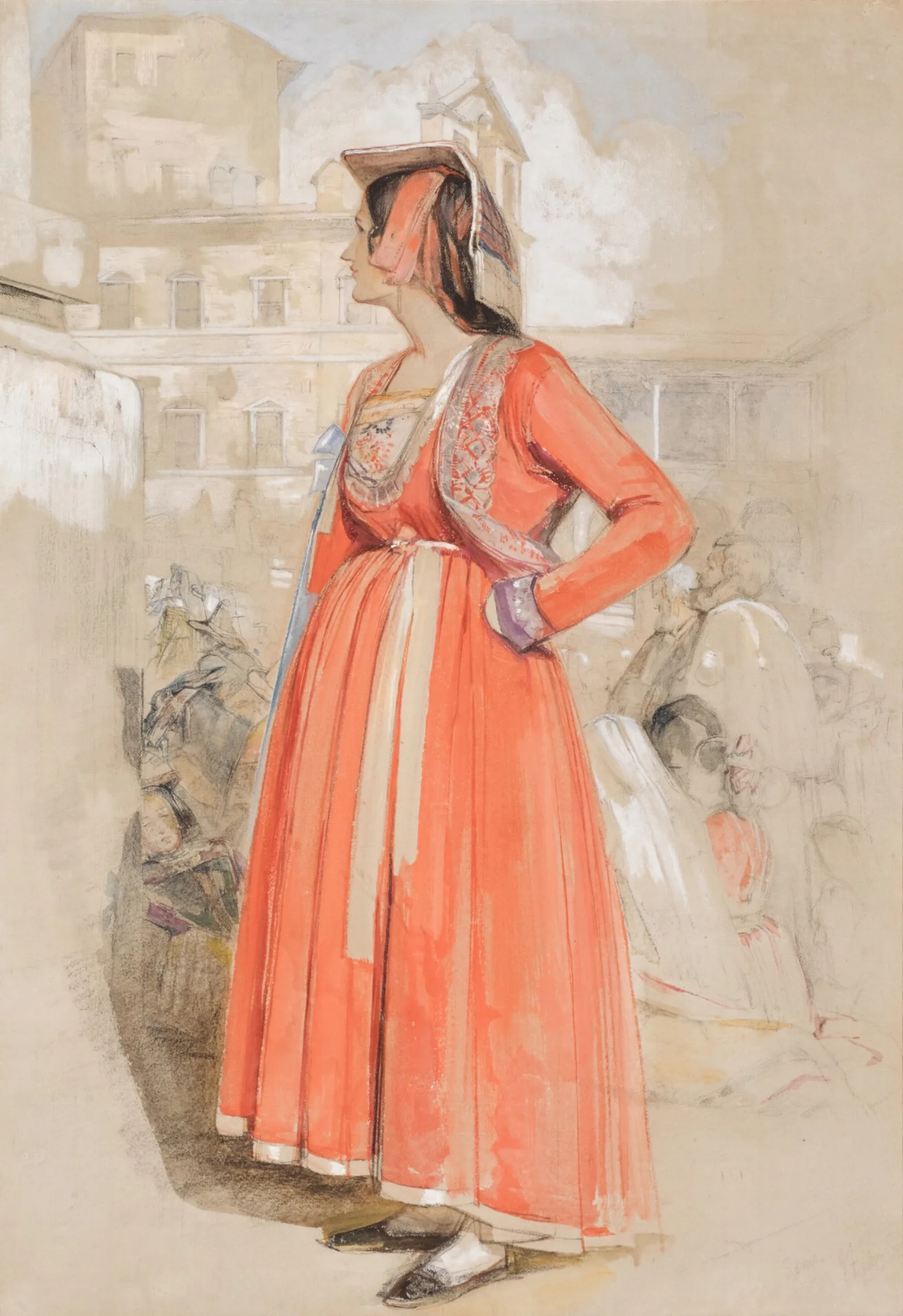Study Of A Young Neapolitan Woman In Rome Wall Art by John Frederick Lewis - Canvas Print