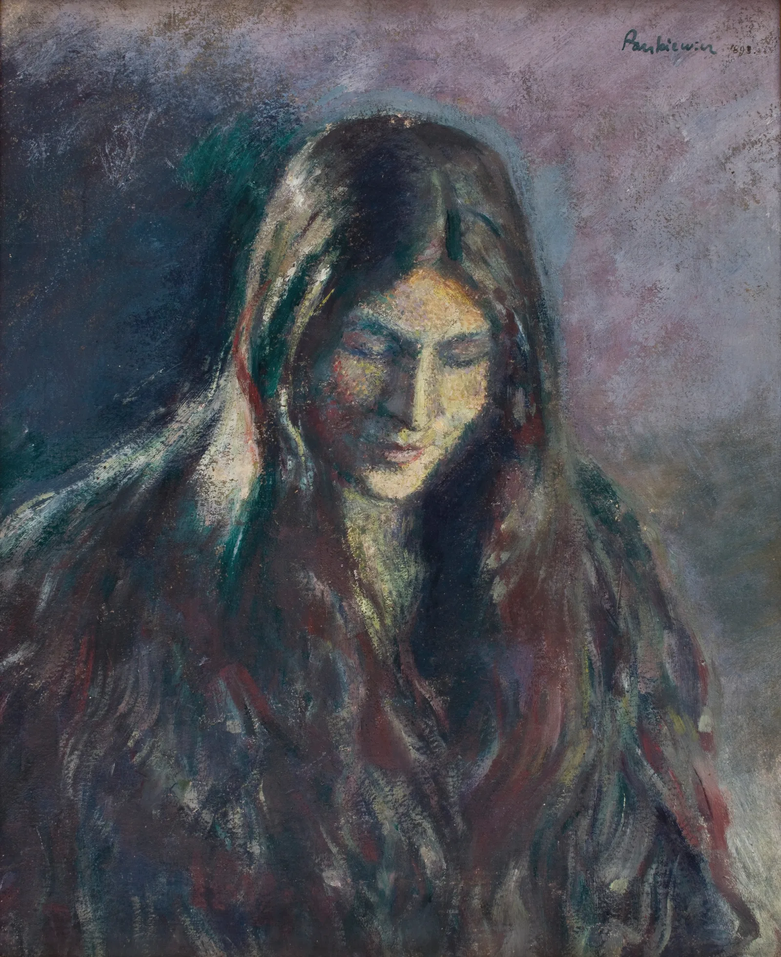 Portrait Of A Woman Young Woman Wall Art by Józef Pankiewicz - Canvas Print