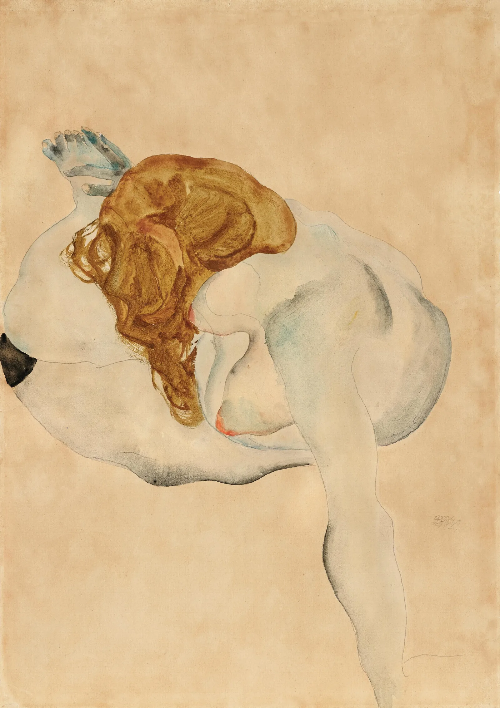 Weiblicher Akt Auf Ihren Arm Gestutzt Female Nude Leaning On Her Arm Wall Art by Egon Schiele - Canvas Print