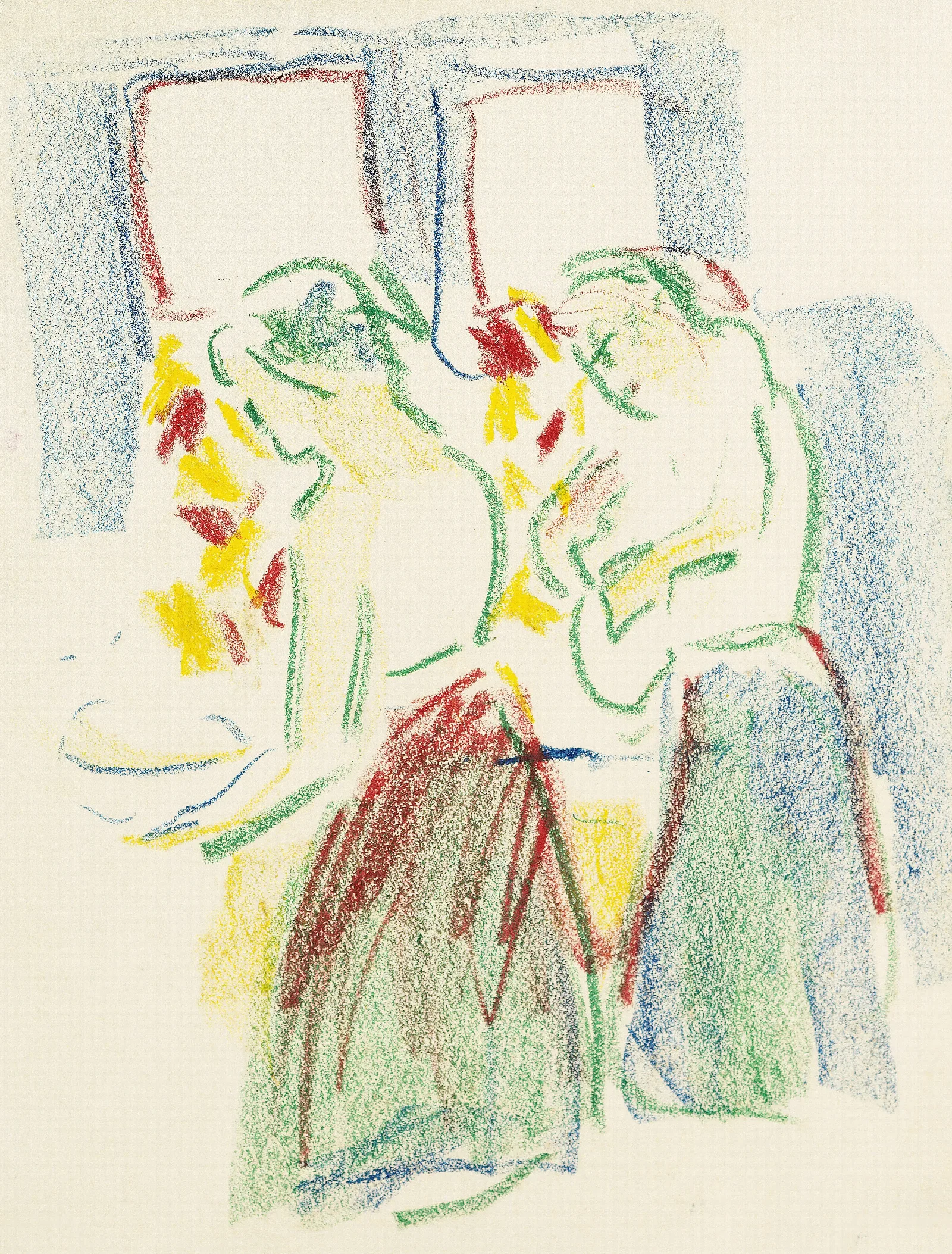 Zwei Madchen Bei Der Toilette Wall Art by Ernst Ludwig Kirchner - Canvas Print