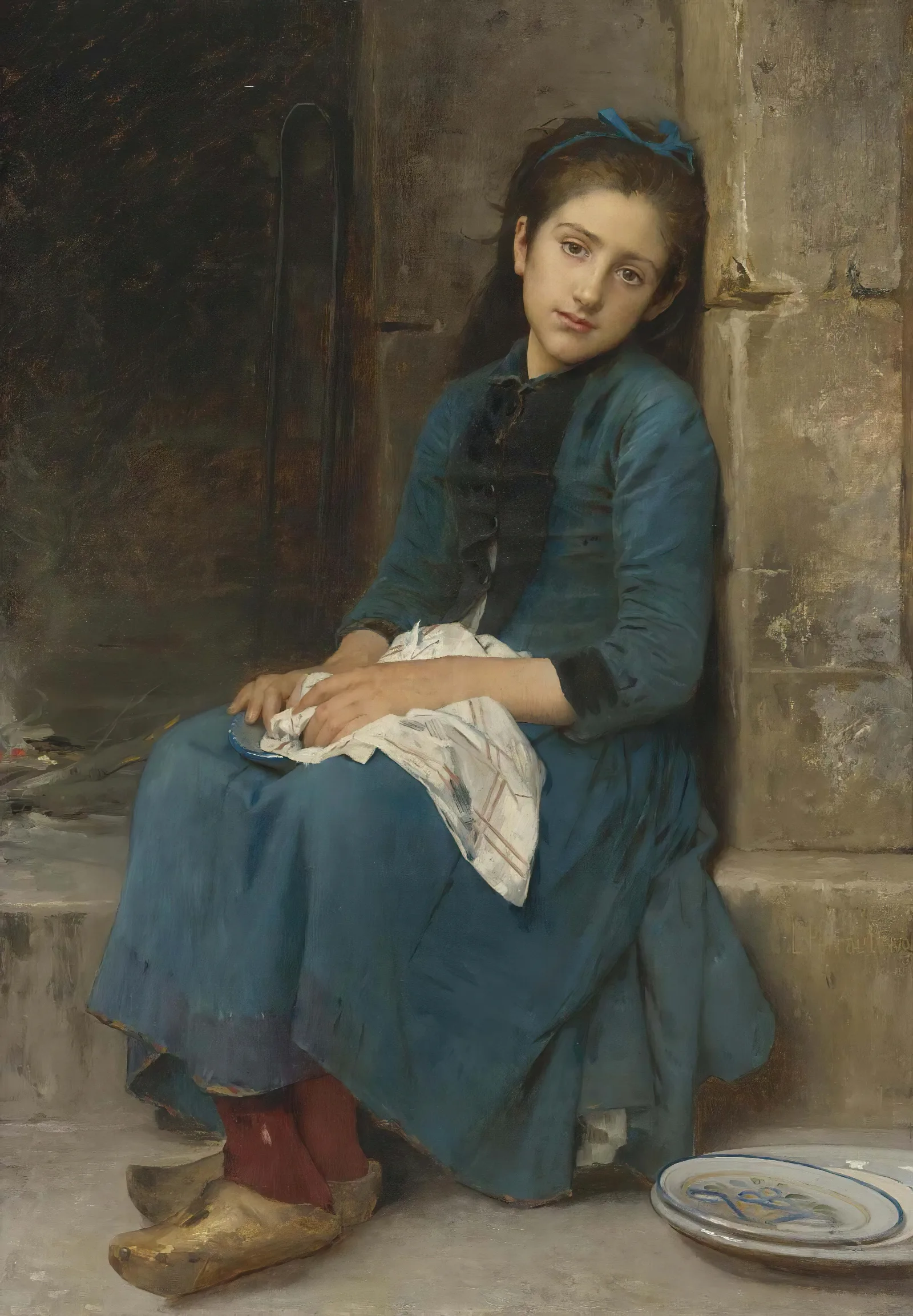 Pensive Girl Innocence Wall Art by Léon-Jean-Basile Perrault - Canvas Print
