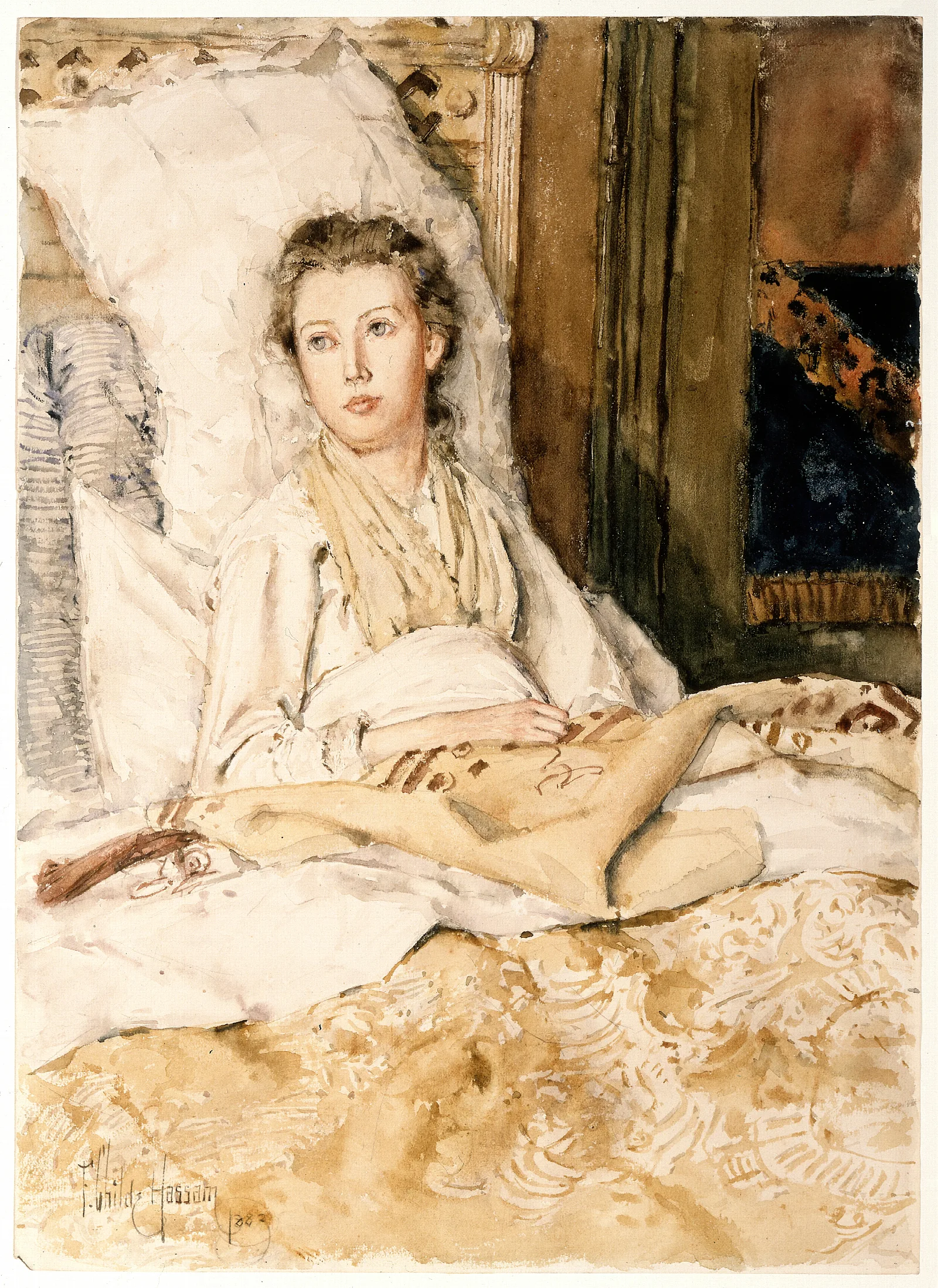 Maud Sewing Wall Art by Childe Hassam - Canvas Print