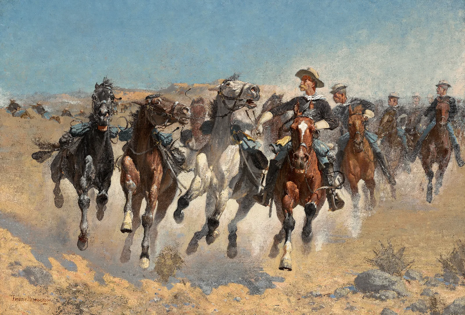 Dismountedthe Fourth Troopers Moving The Led Horses Wall Art by Frederic Remington - Canvas Print