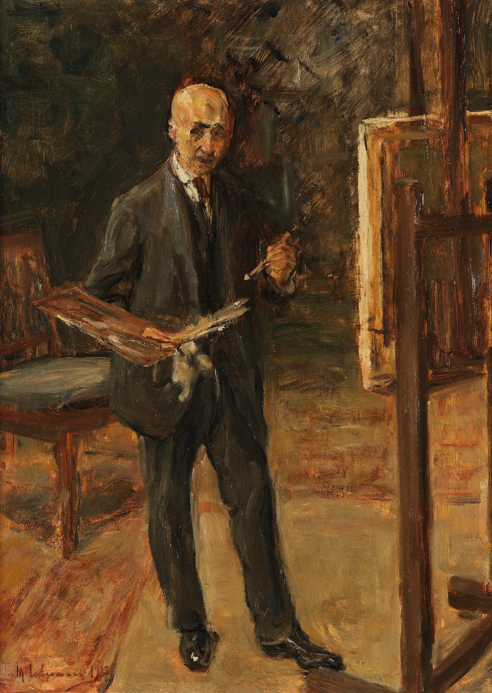 Selbstbildnis Im Anzug Vor Der Staffelei Ganzfigur Wall Art by Max Liebermann - Canvas Print