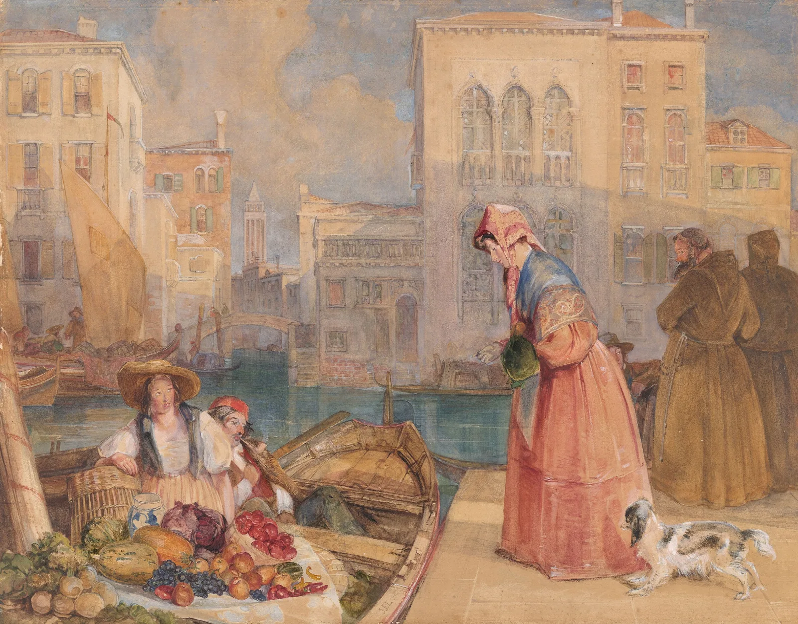 Fruitsellers On A Venetian Canal Wall Art by John Frederick Lewis - Canvas Print
