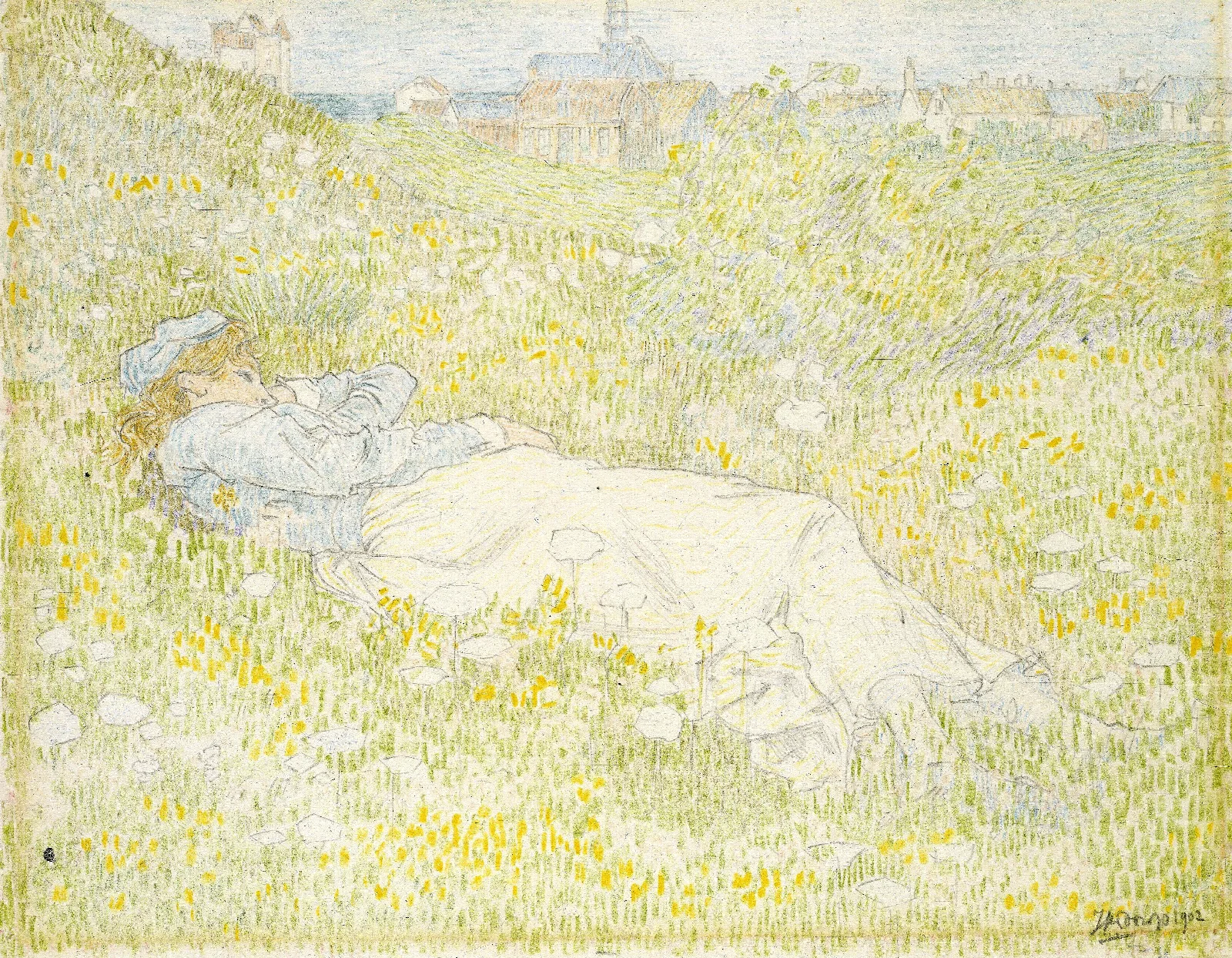 Woman Lying In The Dunes Near Noordwijk Wall Art by Jan Toorop - Canvas Print