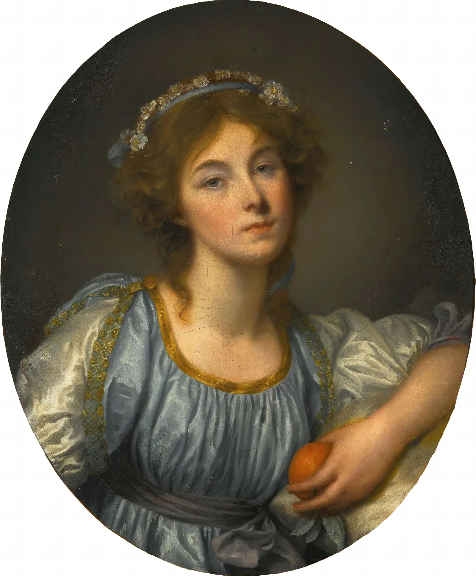 A Young Girl Holding An Orange Wall Art by Jean-Baptiste Greuze - Canvas Print