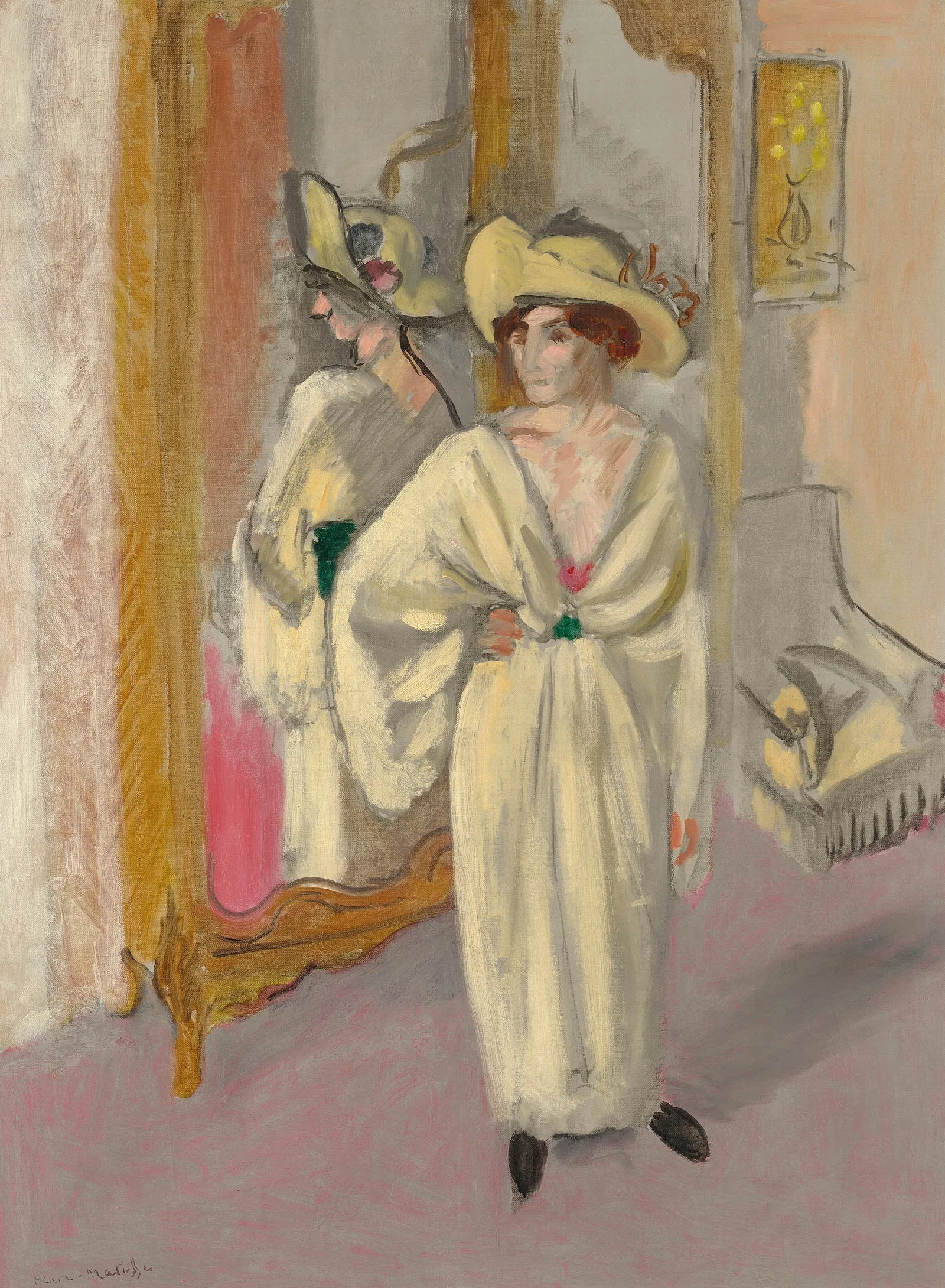 Femme En Blanc Debout Devant Une Glace Wall Art by Henri Matisse - Canvas Print