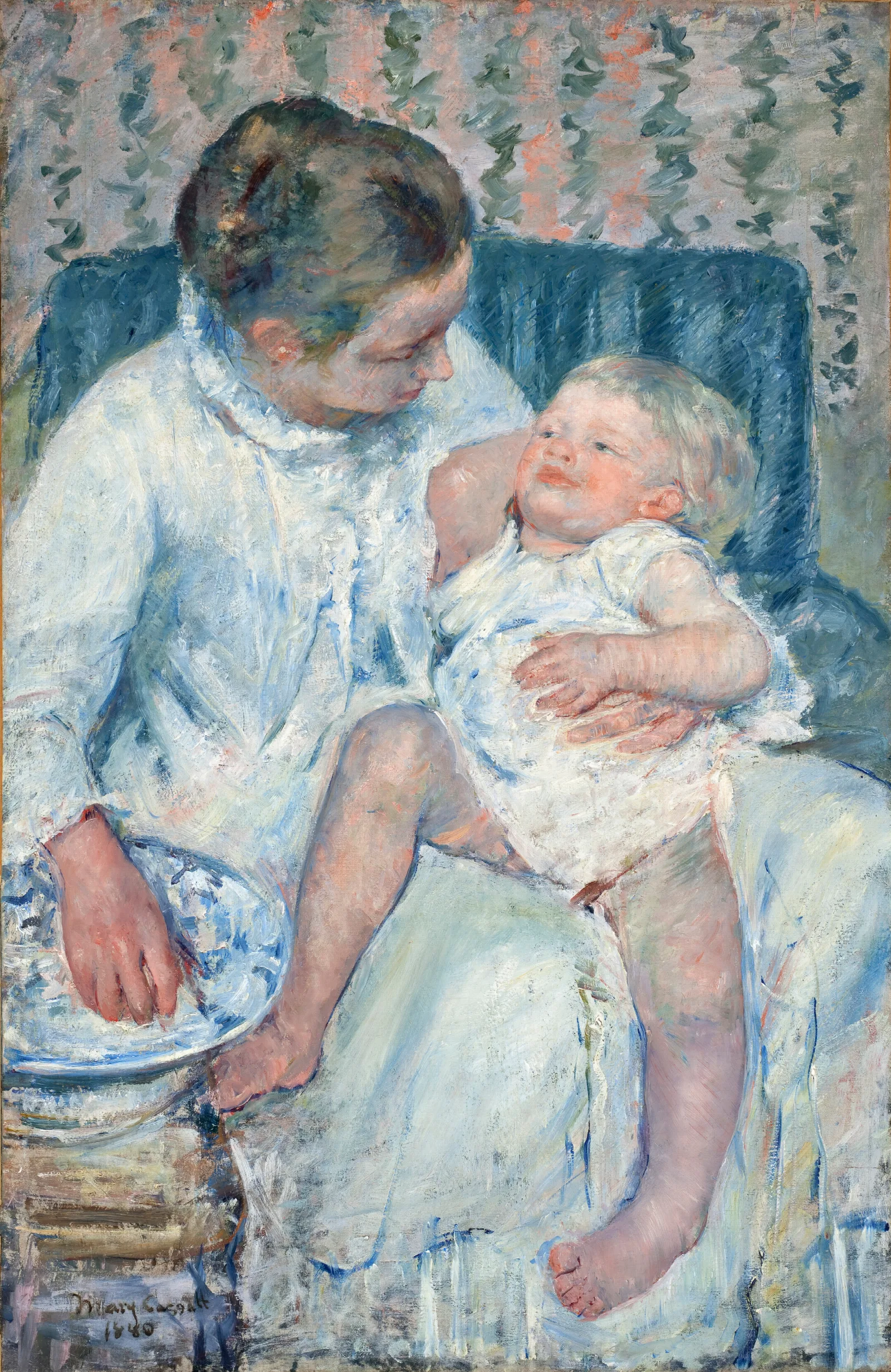 Mother About To Wash Her Sleepy Child Wall Art by Mary Cassatt - Canvas Print