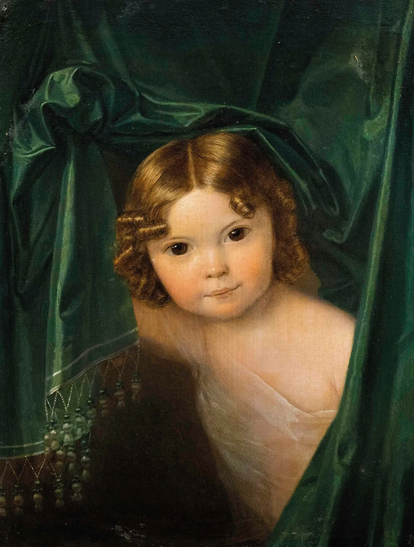 Madchen Unter Grunem Vorhang Wall Art by Ferdinand Georg Waldmüller - Canvas Print