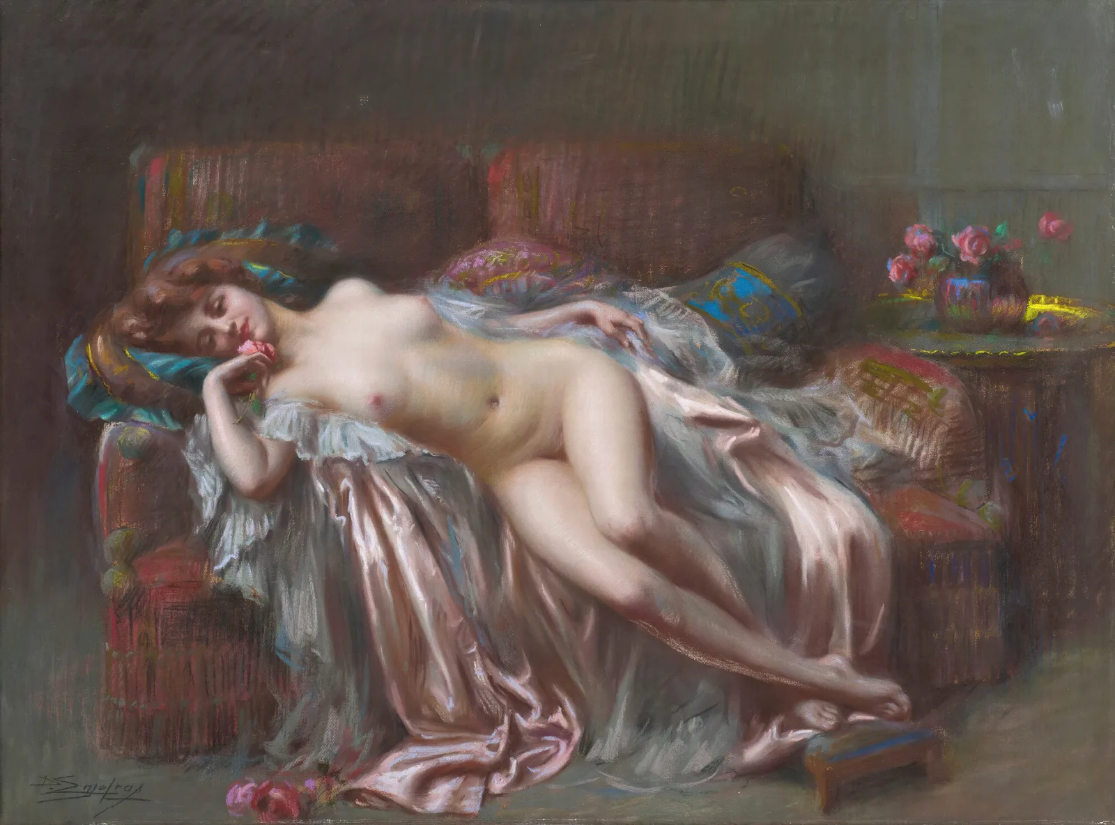 Nu Allonge A La Rose Wall Art by Delphin Enjolras - Canvas Print