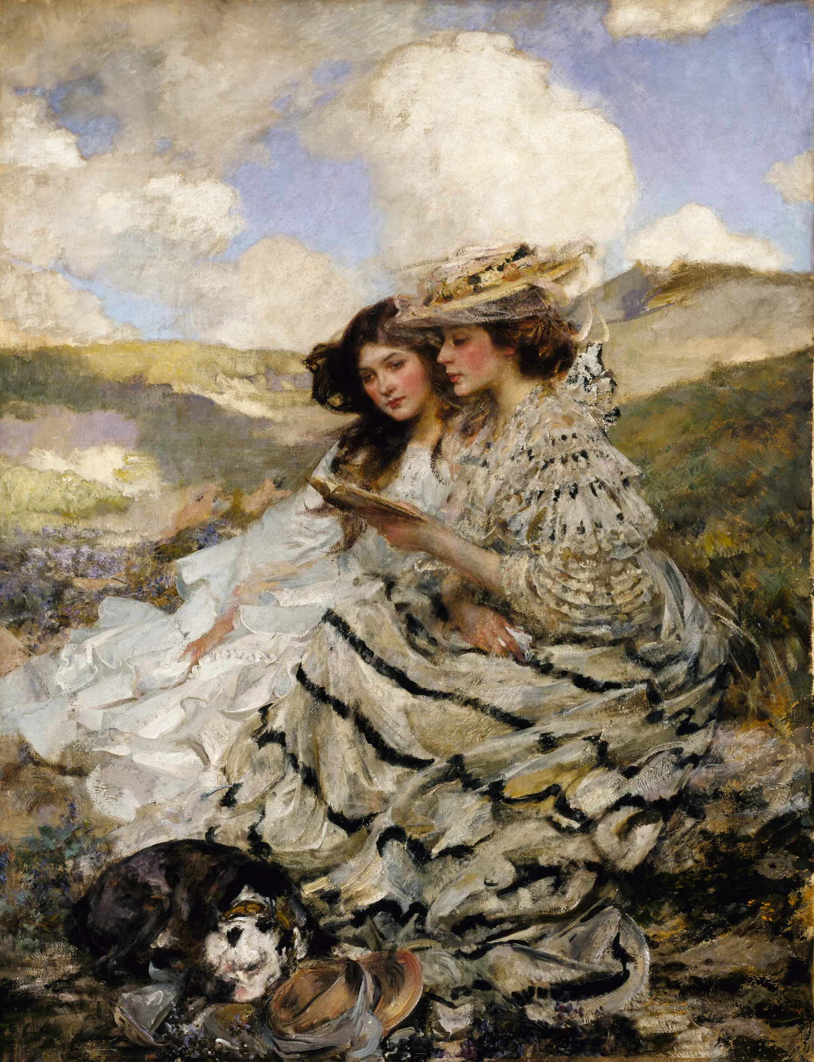 On The Dunes Lady Shannon And Kitty Wall Art by James Jebusa Shannon - Canvas Print