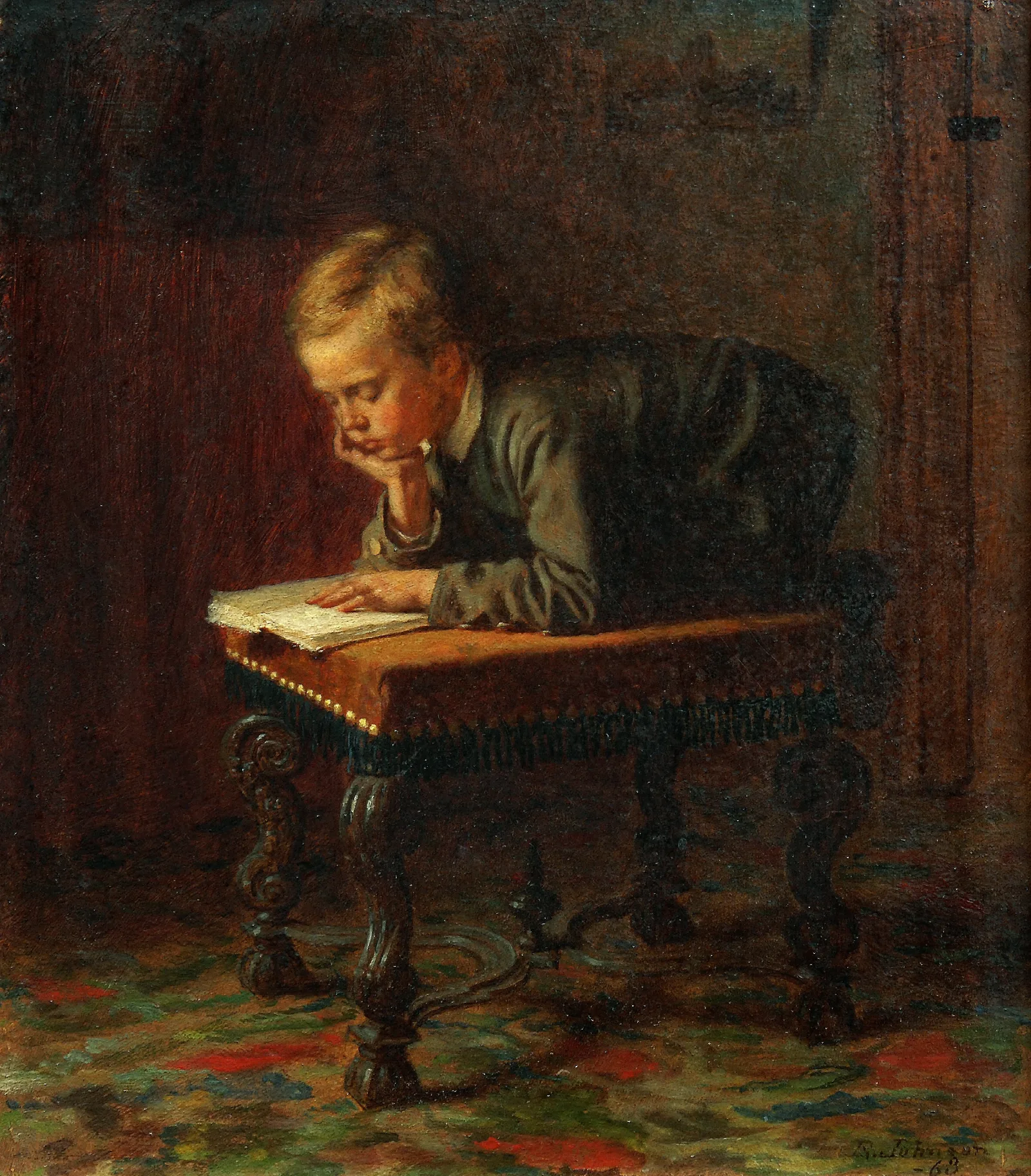 Reading Boy 2 Wall Art by Eastman Johnson - Canvas Print