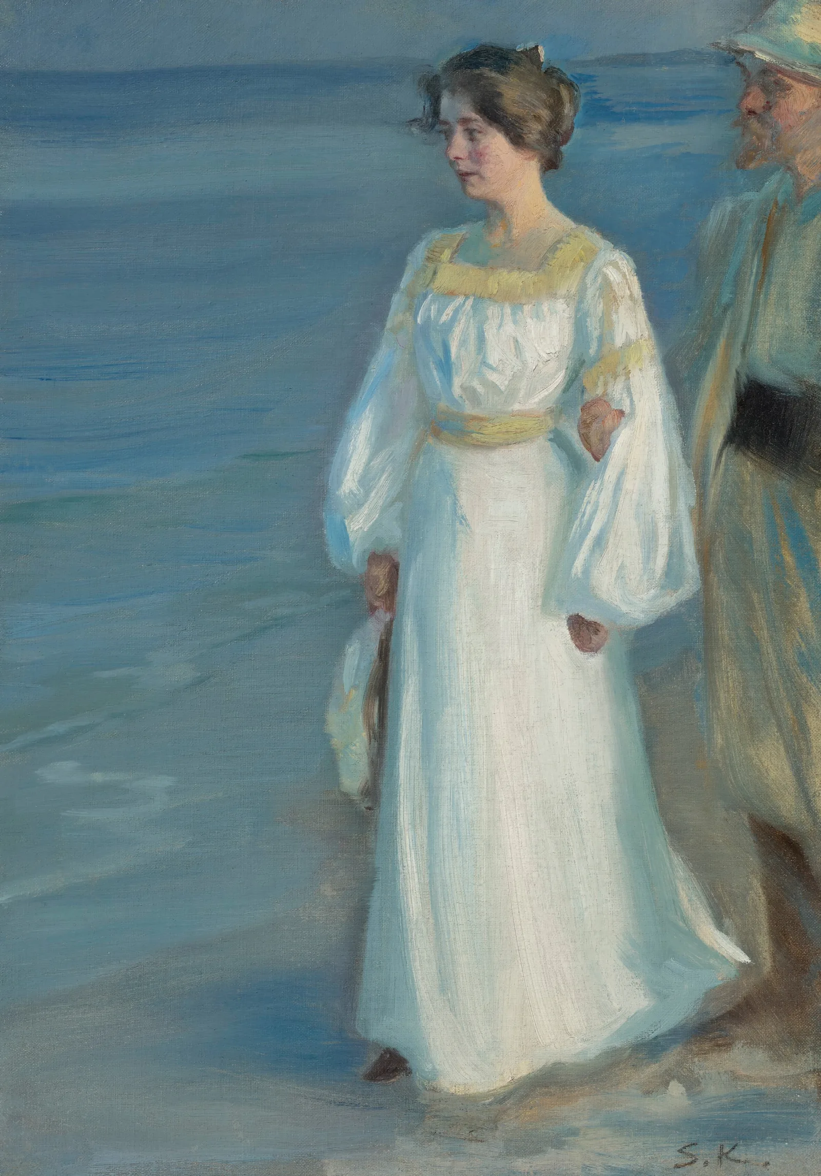 Summer Evening On Skagen Beach Portrait Of The Artists Wife Wall Art by Peder Severin Krøyer - Canvas Print