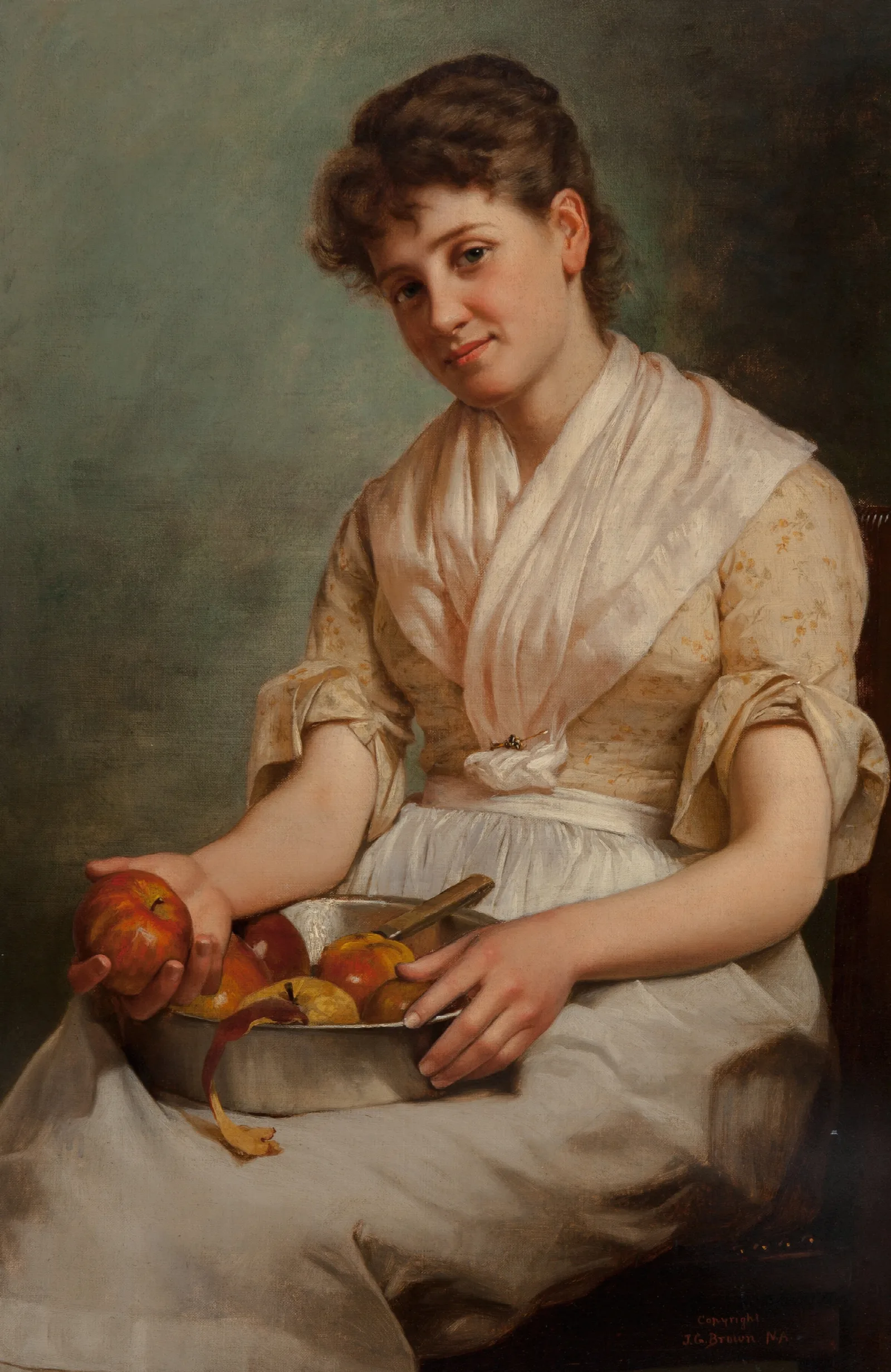 Girl Peeling Apples Wall Art by John George Brown - Canvas Print