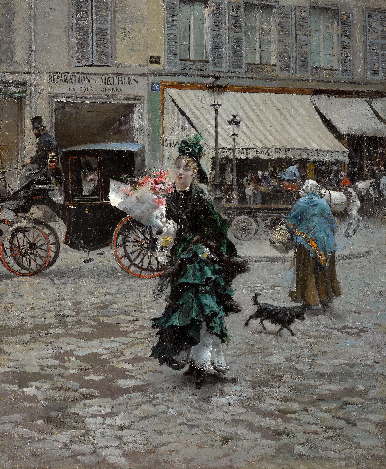 Crossing The Street Wall Art by Giovanni Boldini - Canvas Print