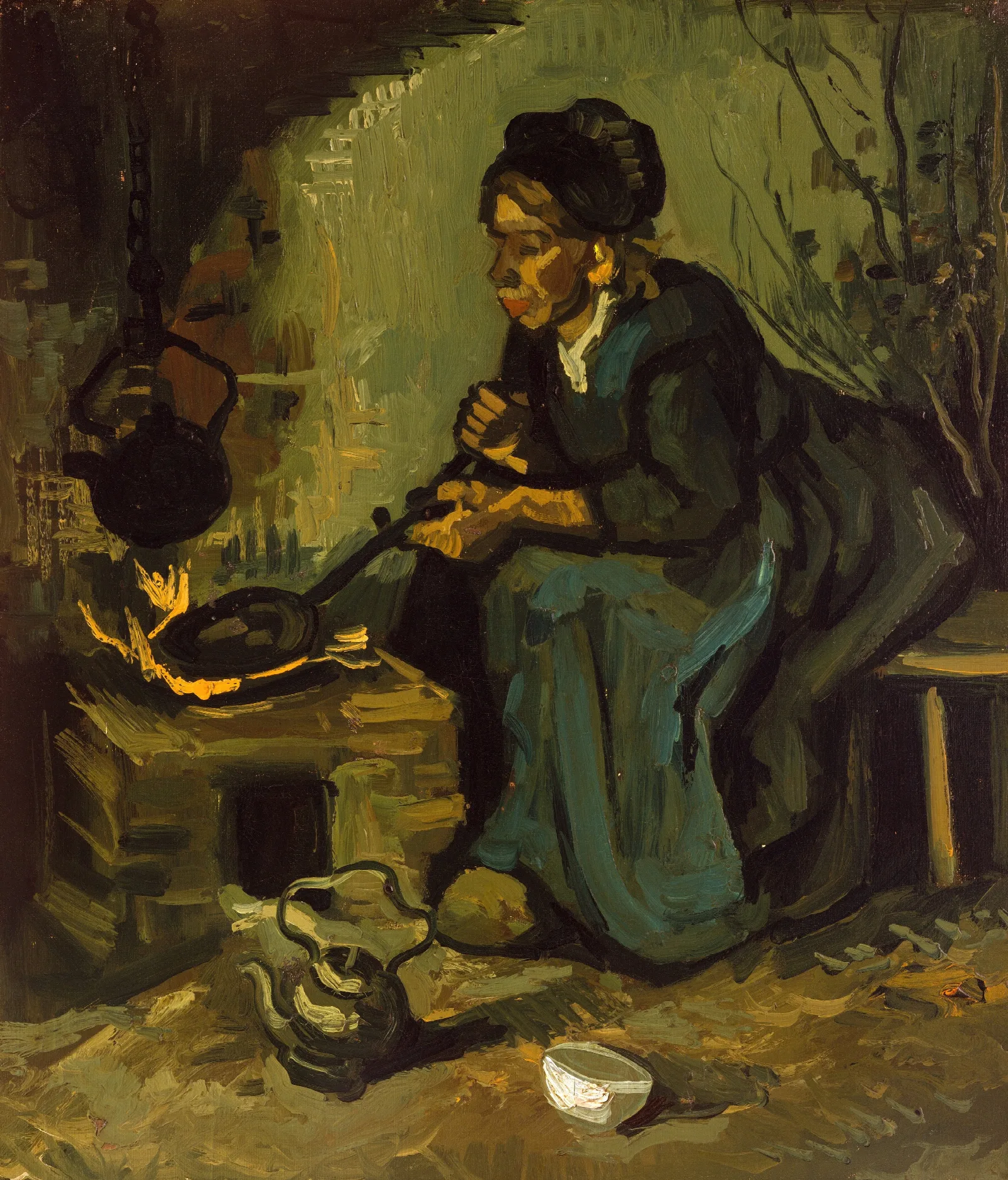 Peasant Woman Cooking By A Fireplace Wall Art by Vincent van Gogh - Canvas Print