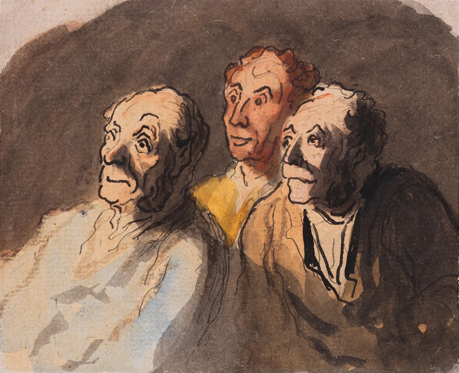Trois Spectateurs Wall Art by Honoré Daumier - Canvas Print