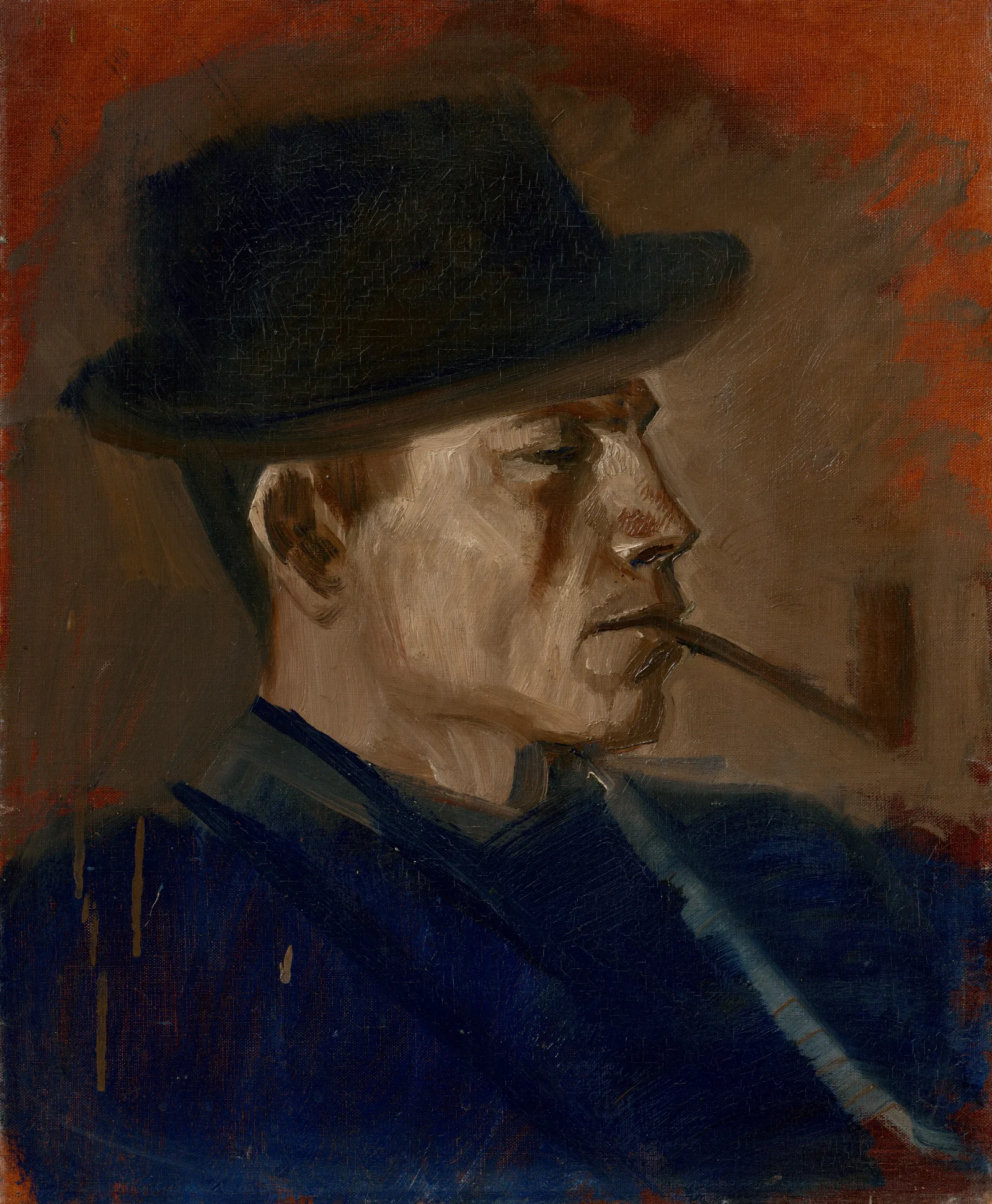 Man In Blue Smoking Wall Art by Ladislav Mednyánszky - Canvas Print