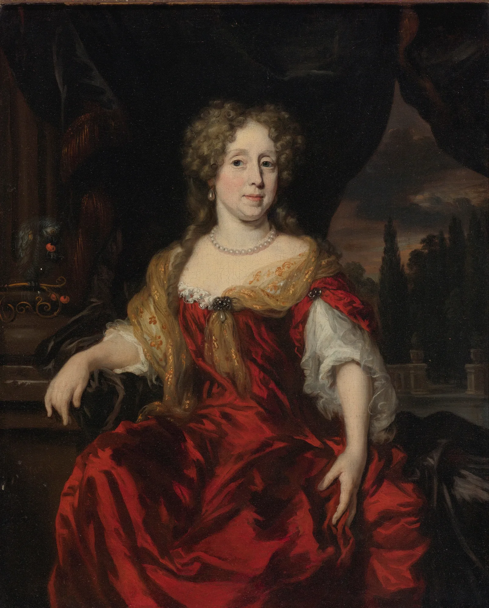 Portrait Of A Lady Wearing A Red Dress Wall Art by Nicolaes Maes - Canvas Print