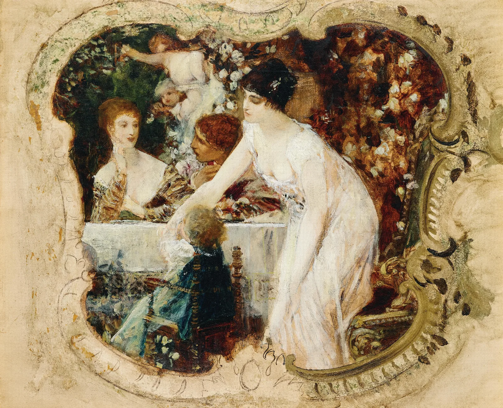 Table Delights Study For The City Theatre In Karlsbad Today Karoly Vary Cz Wall Art by Gustav Klimt - Canvas Print