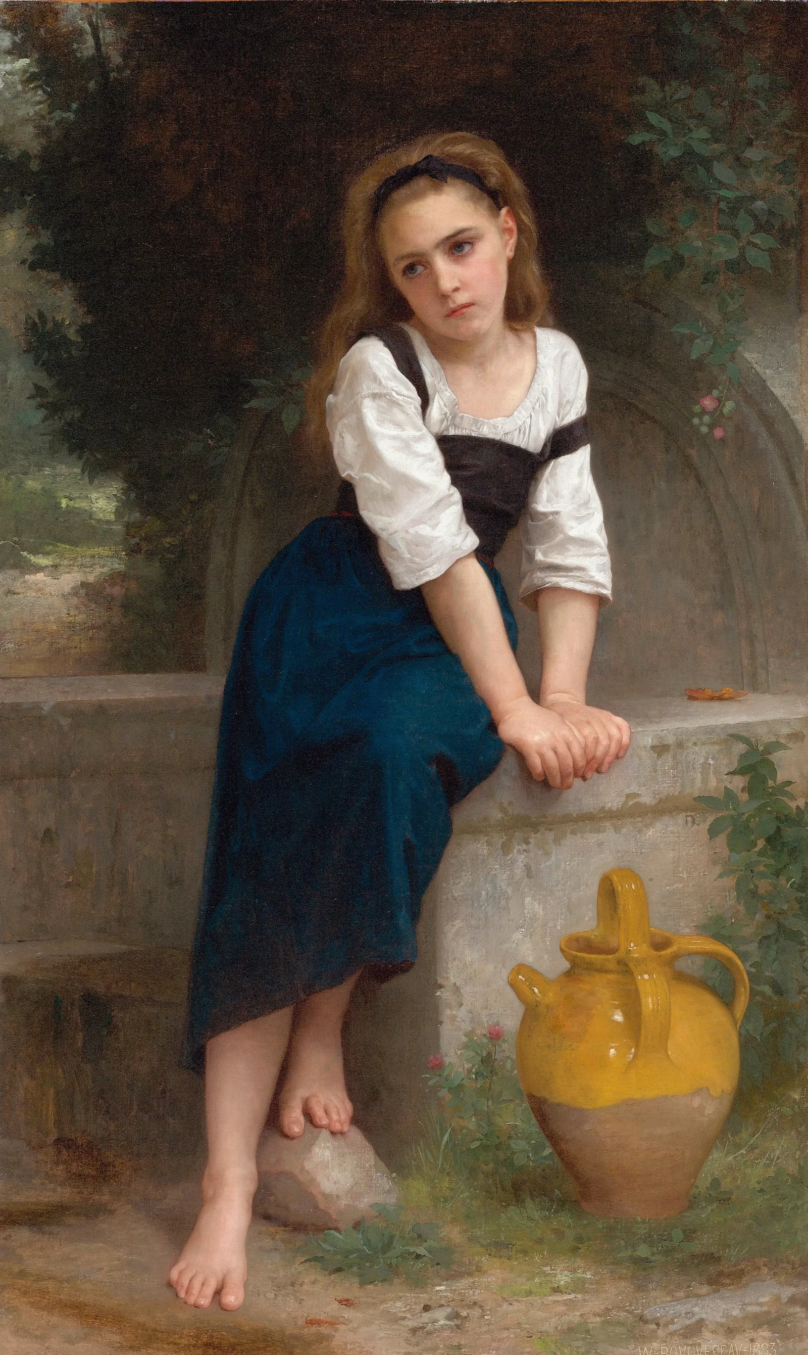 Orpheline A La Fontaine Wall Art by William Bouguereau - Canvas Print