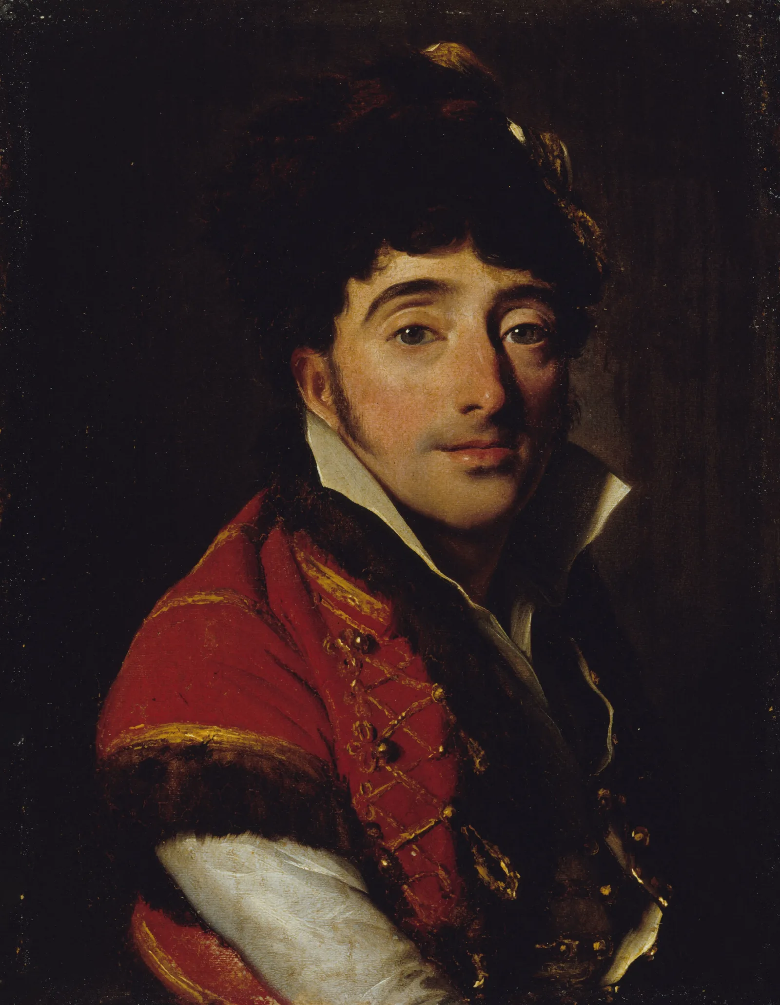 Portrait Dun Acteur En Veste Rouge Bordee De Fourrure Wall Art by Louis-Léopold Boilly - Canvas Print