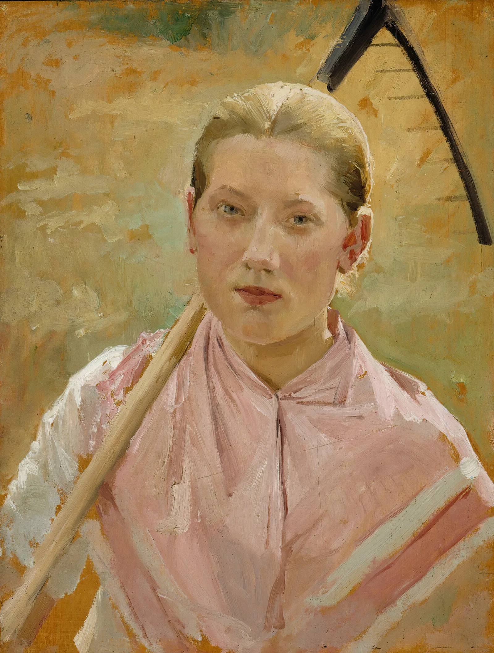 Girl With A Rake Study For August Wall Art by Albert Edelfelt - Canvas Print