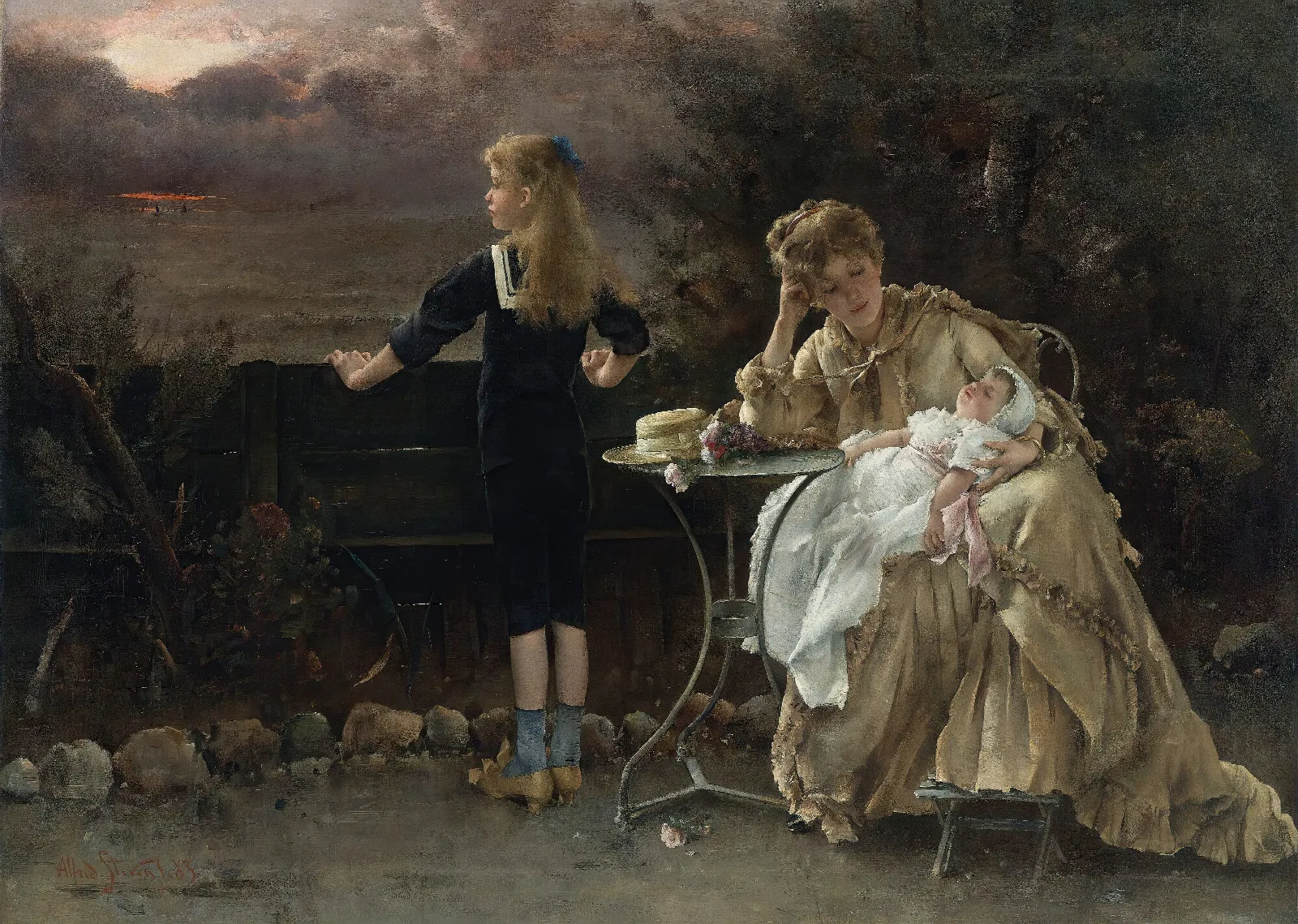 Mere Et Ses Enfants Wall Art by Alfred Stevens - Canvas Print