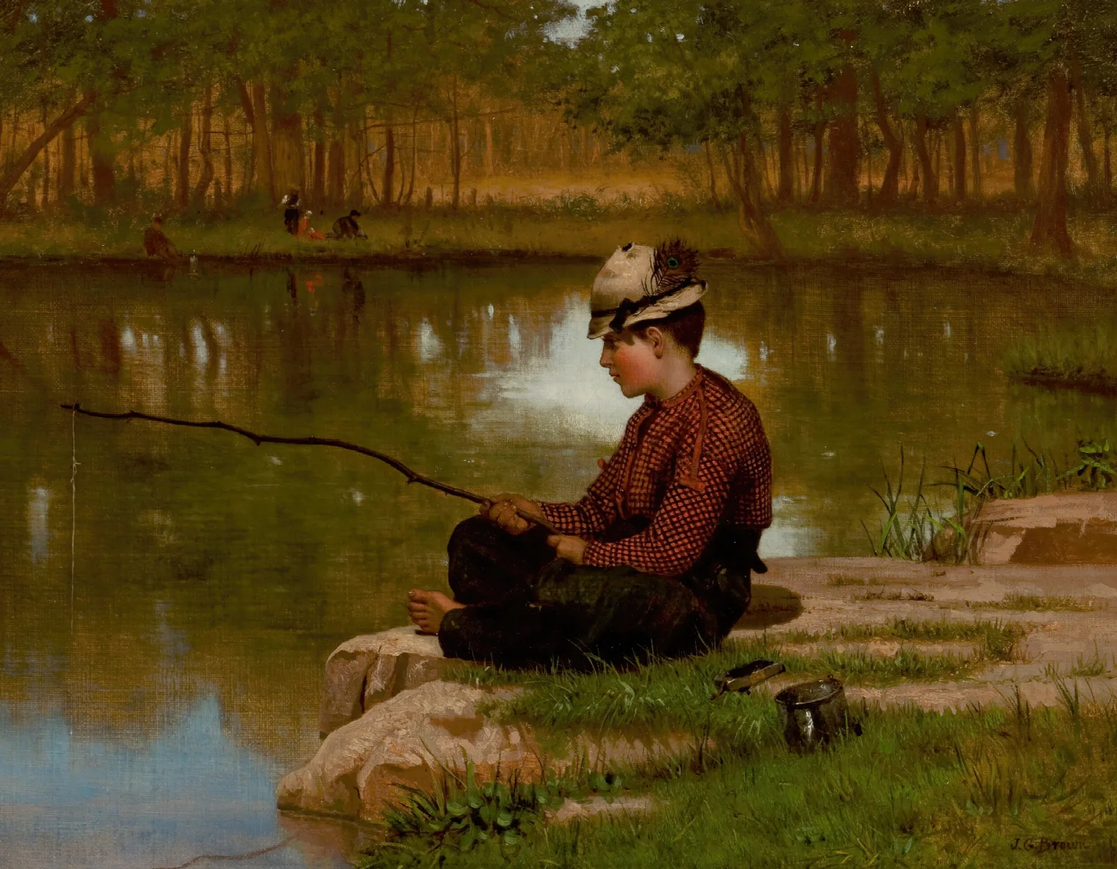 Waiting For A Bite Central Park Wall Art by John George Brown - Canvas Print