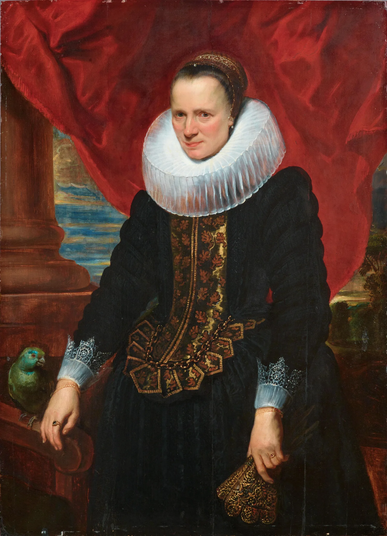 Portrait Of A Noblewoman With A Parrot Wall Art by Anthony van Dyck - Canvas Print