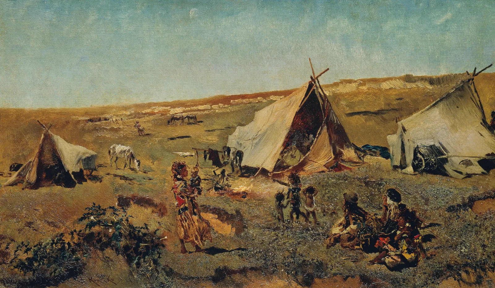 Zigeunerlager In Der Puszta Wall Art by Anton Romako - Canvas Print