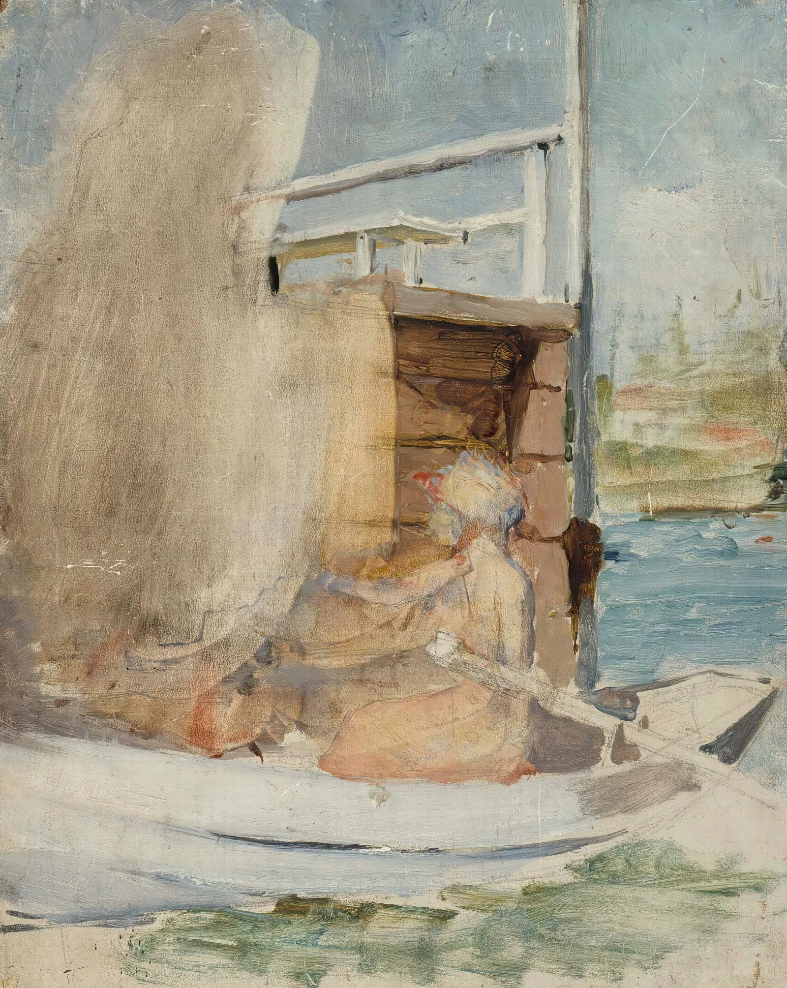 A Woman In A Boat At The Pier 2 Wall Art by Albert Edelfelt - Canvas Print