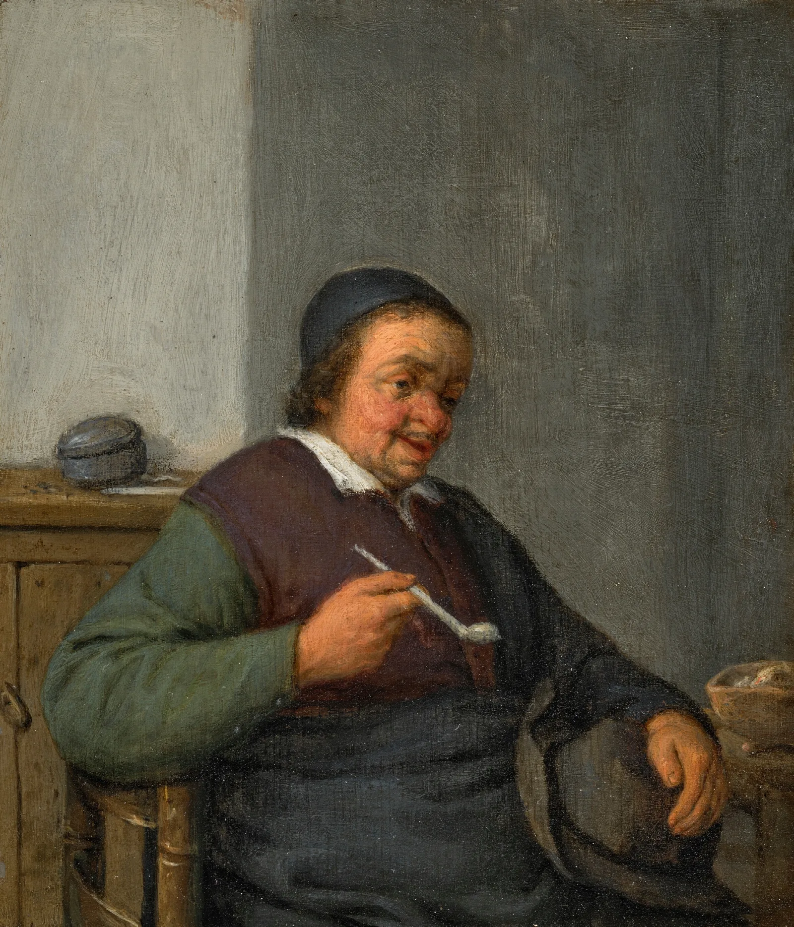 A Man Holding A Pipe In An Interior Wall Art by Adriaen van Ostade - Canvas Print