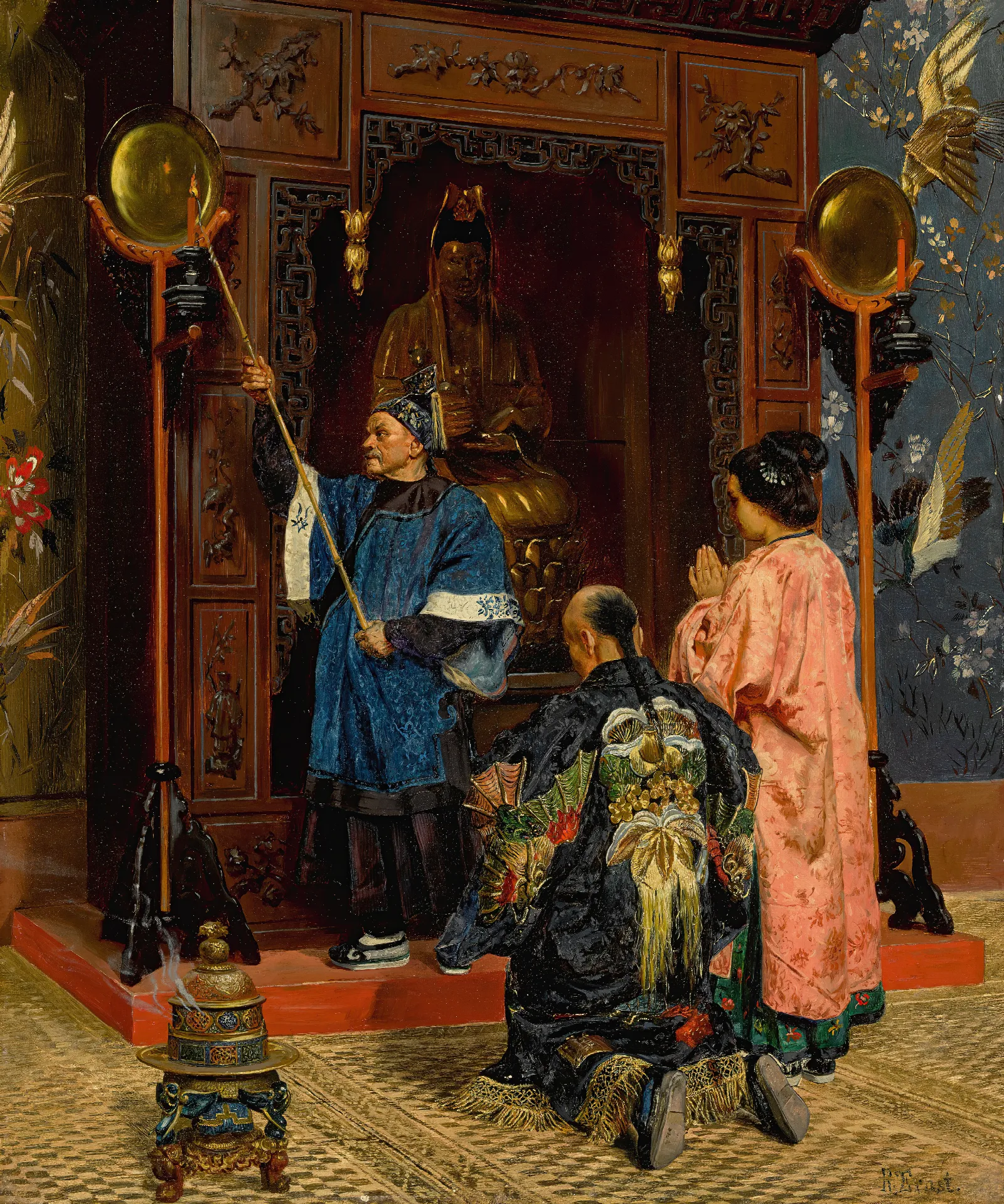 Worshippers At A Buddhist Shrine Wall Art by Rudolf Ernst - Canvas Print