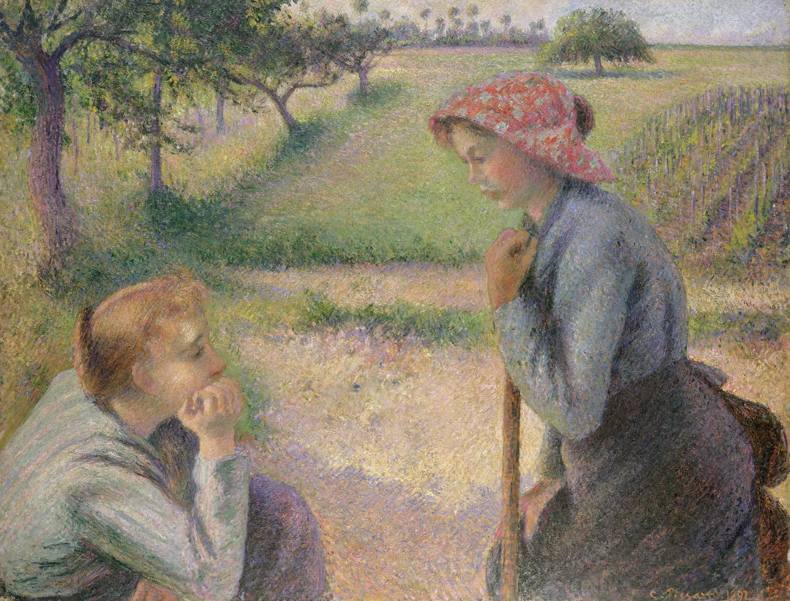 Two Young Peasant Women Wall Art by Camille Pissarro - Canvas Print