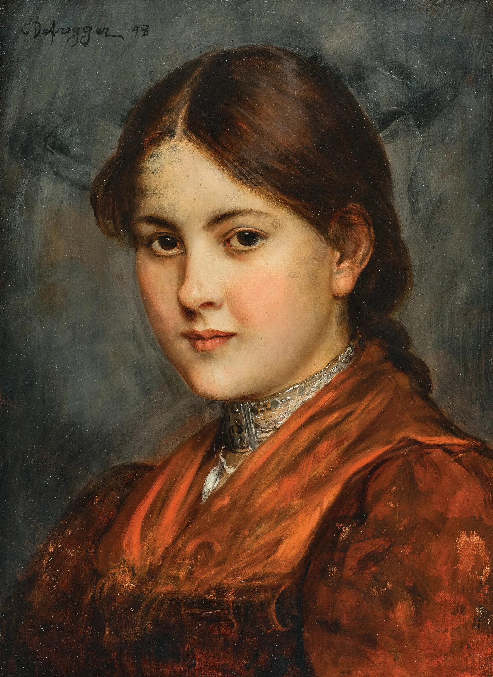 A Young Girl In A Traditional Costume With Silver Choker Wall Art by Franz von Defregger - Canvas Print