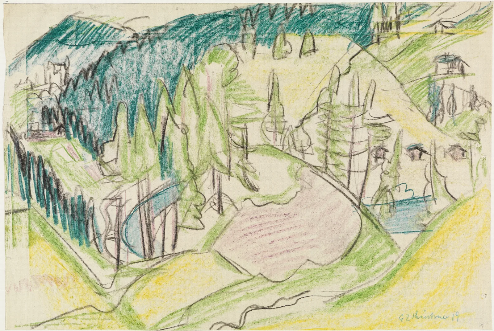 Berglandschaft Mit Tannen Wall Art by Ernst Ludwig Kirchner - Canvas Print