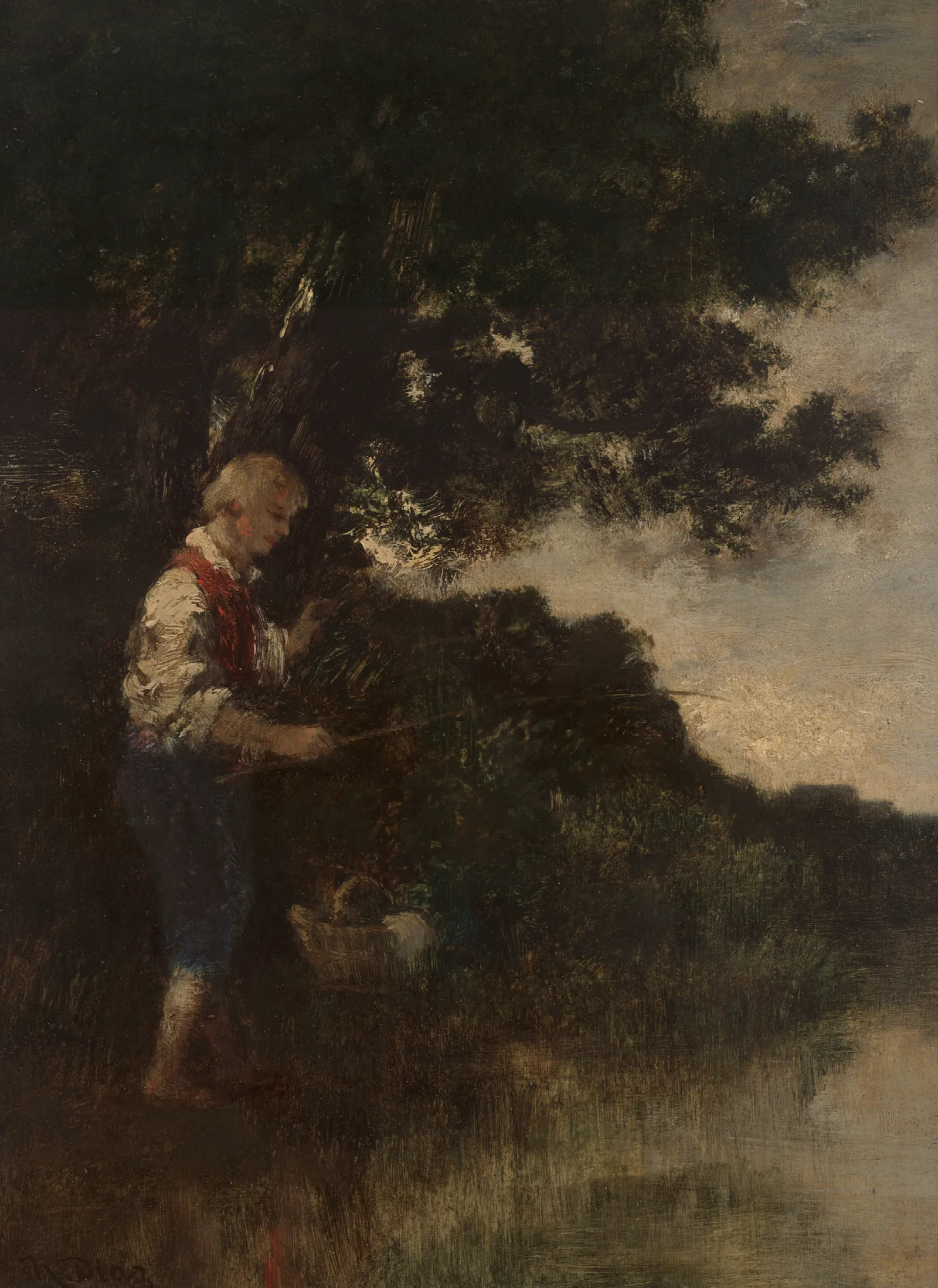 Boy Fishing Wall Art by Narcisse-Virgile Diaz de La Peña - Canvas Print