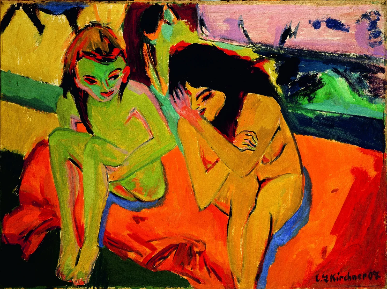 Nackte Madchen Unterhalten Sich Wall Art by Ernst Ludwig Kirchner - Canvas Print