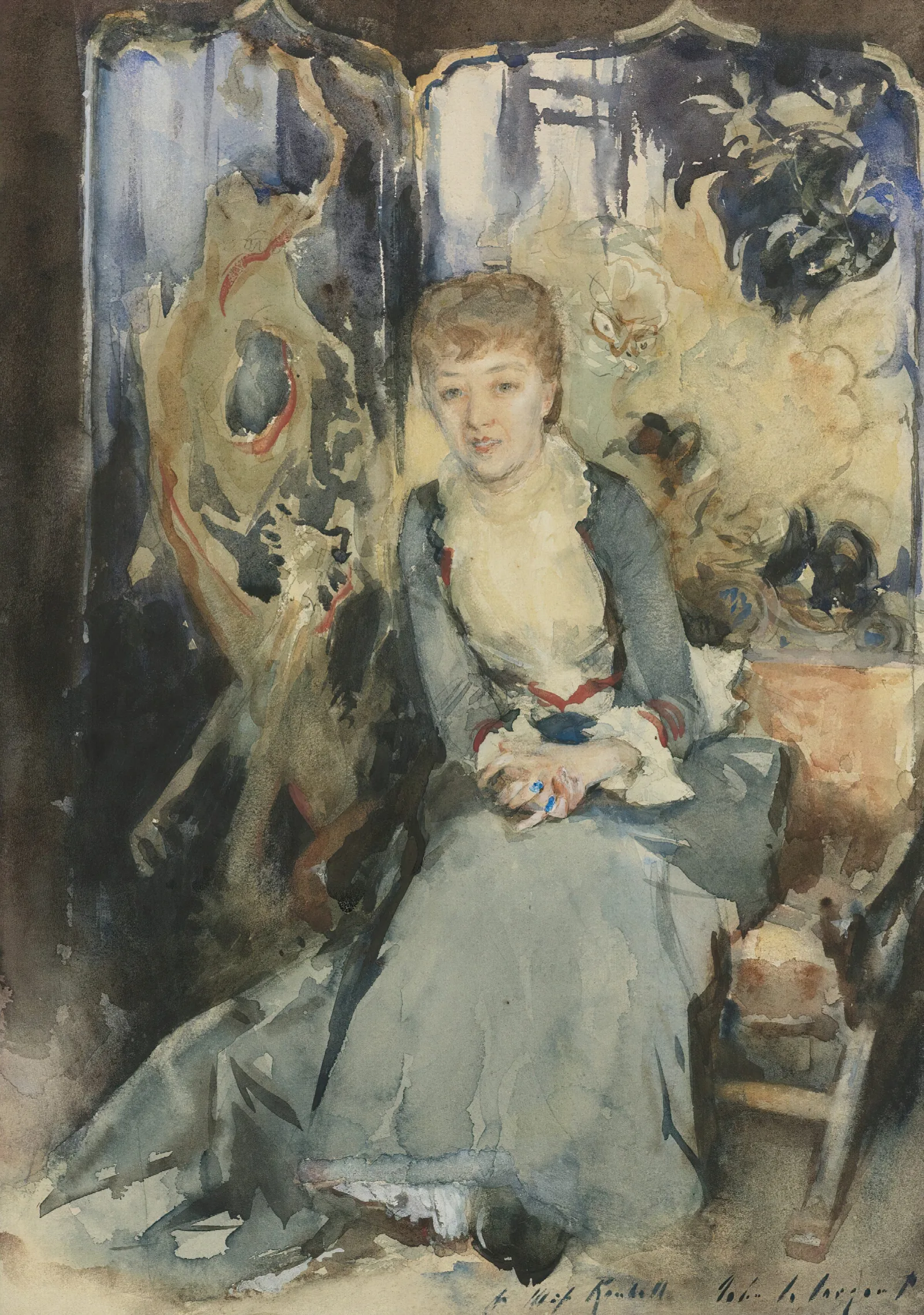 Mrs Reubell Seated In Front Of A Screen Wall Art by John Singer Sargent - Canvas Print