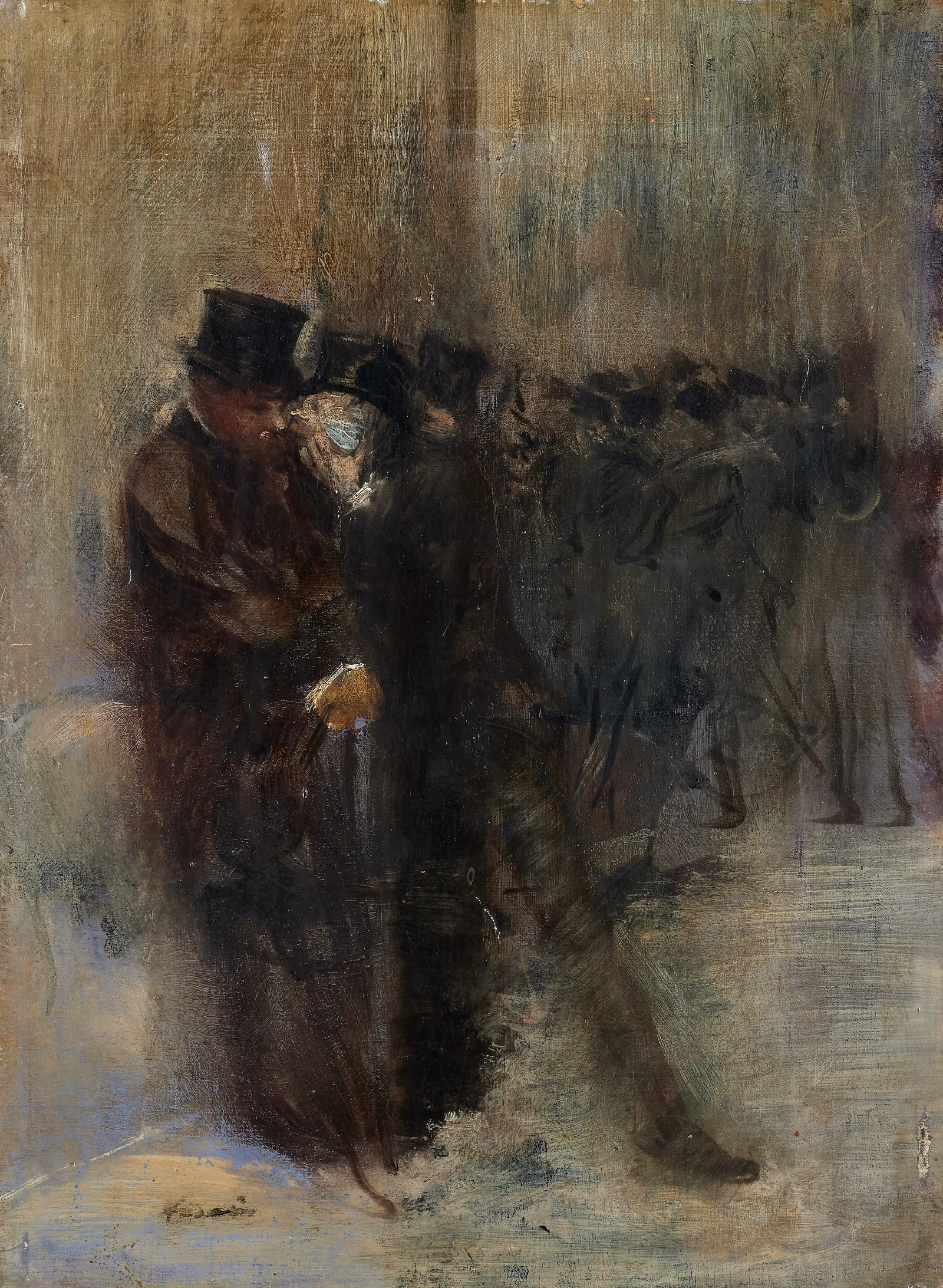Confidences Dans Les Coulisses A Lopera Wall Art by Jean-Louis Forain - Canvas Print