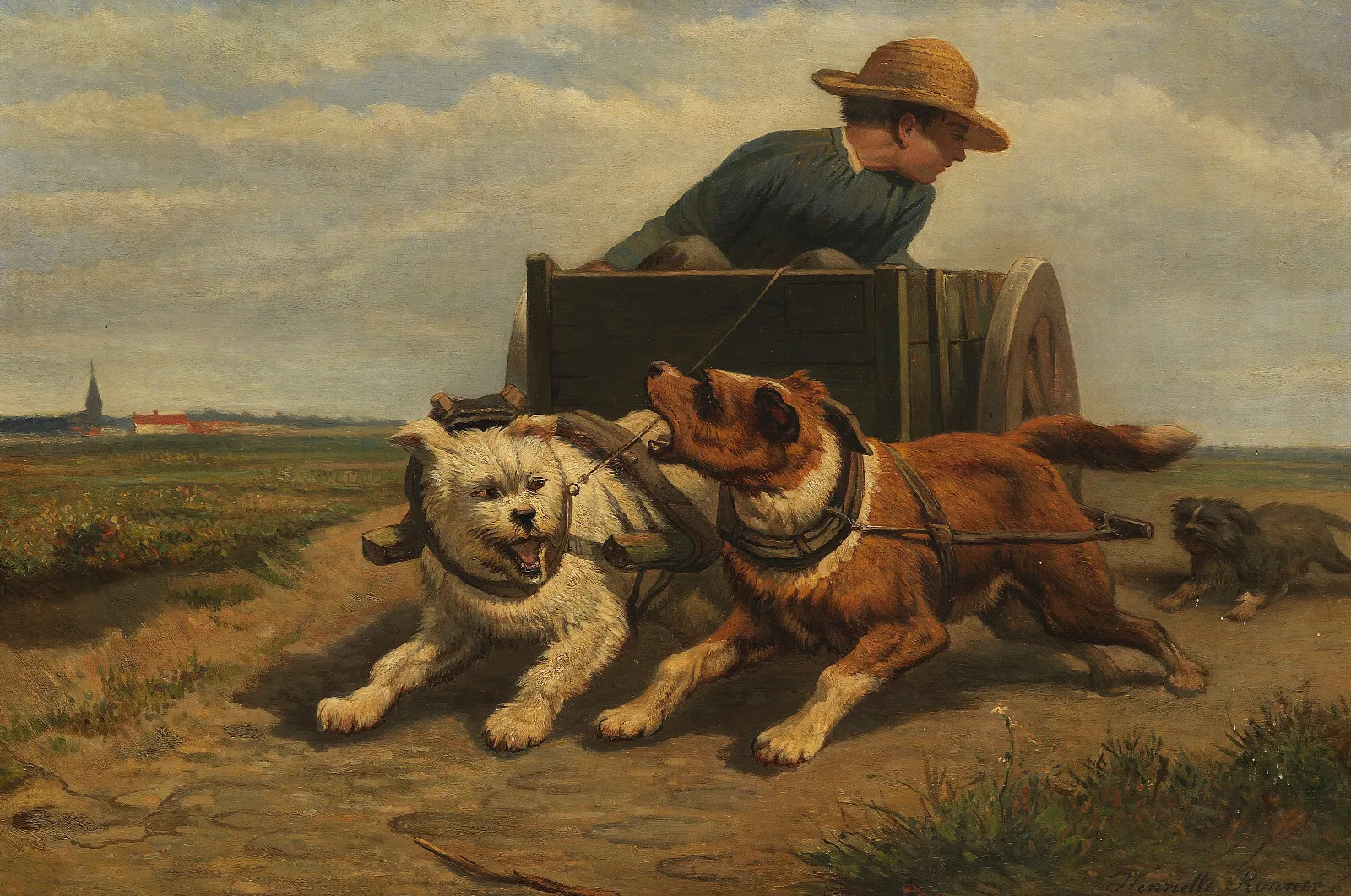 Boy With A Dog Cart Wall Art by Henriëtte Ronner-Knip - Canvas Print