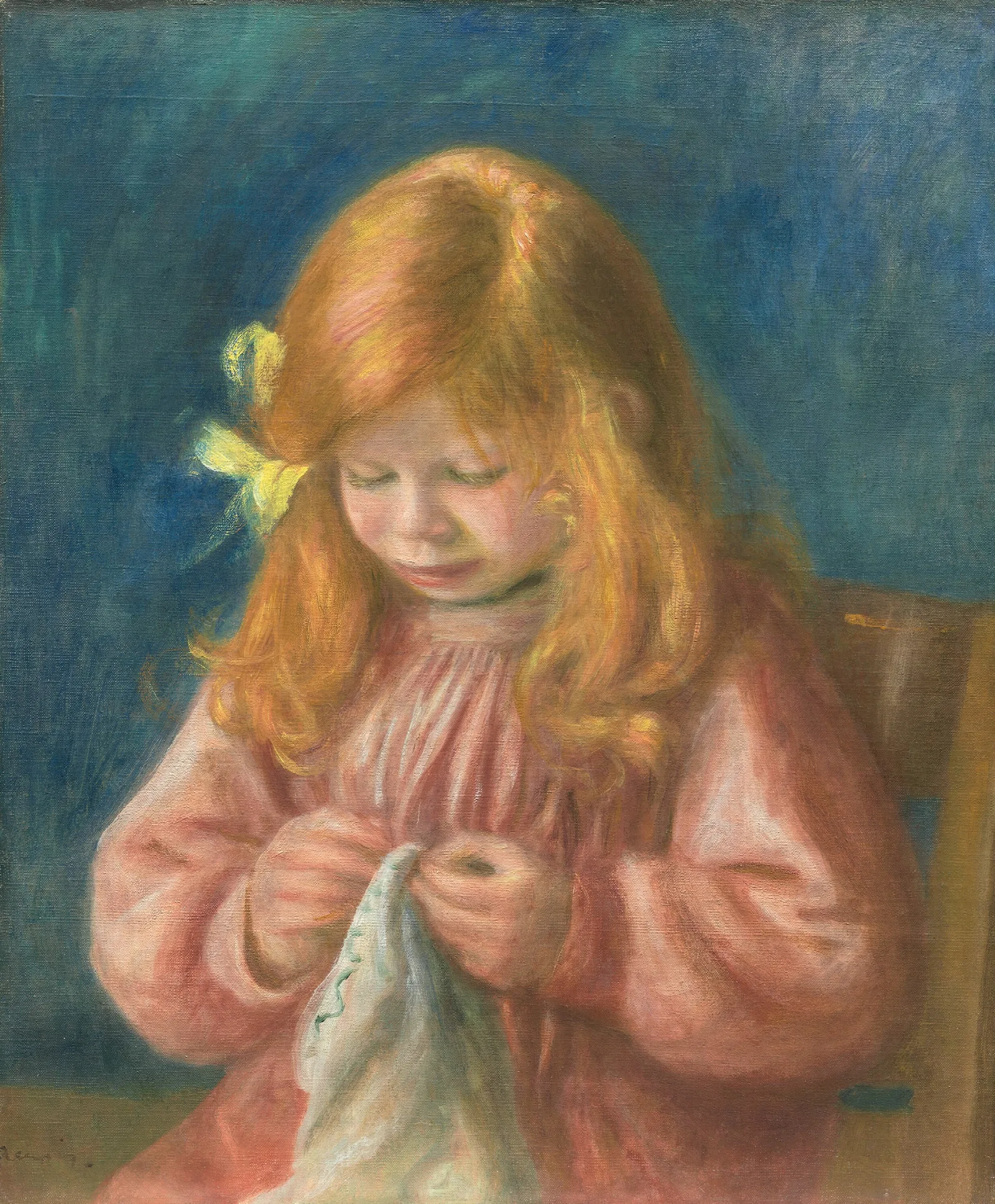 Jean Renoir Sewing Wall Art by Pierre-Auguste Renoir - Canvas Print