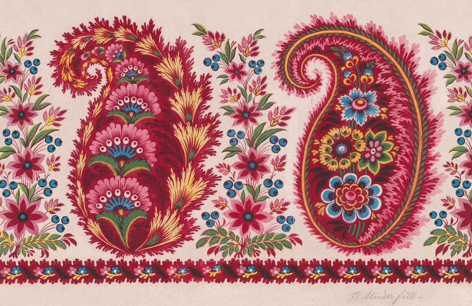 Textile Design With Paisley Motifs And Garlands Of Berry Sprays And Stylized Flowers Wall Art by Wassily Kandinsky - Canvas Print