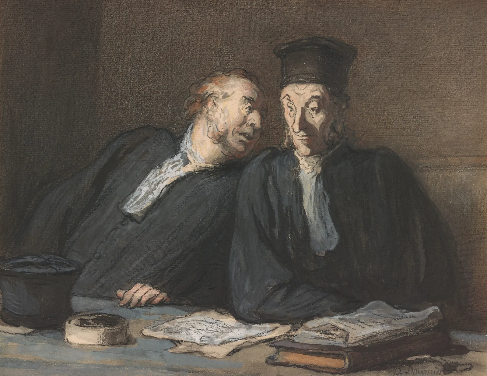 Two Lawyers Conversing 2 Wall Art by Honoré Daumier - Canvas Print