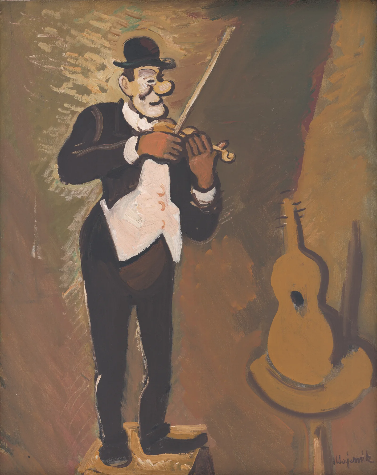 Clown Playing The Violin Wall Art by Cyprián Majerník - Canvas Print