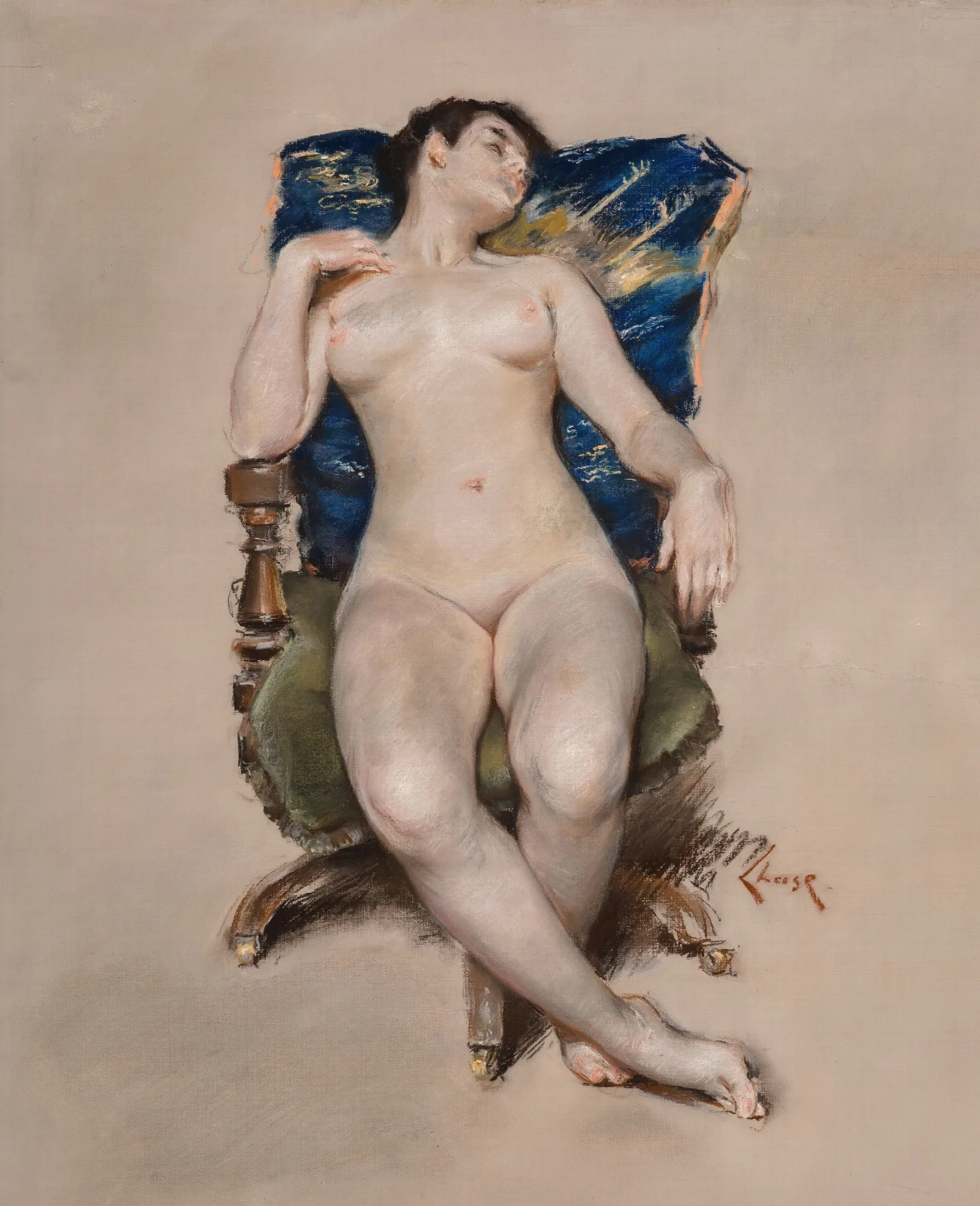 Figurative Nude Resting In A Chair by William Merritt Chase (1888) Wall Art by William Merritt Chase - Canvas Print