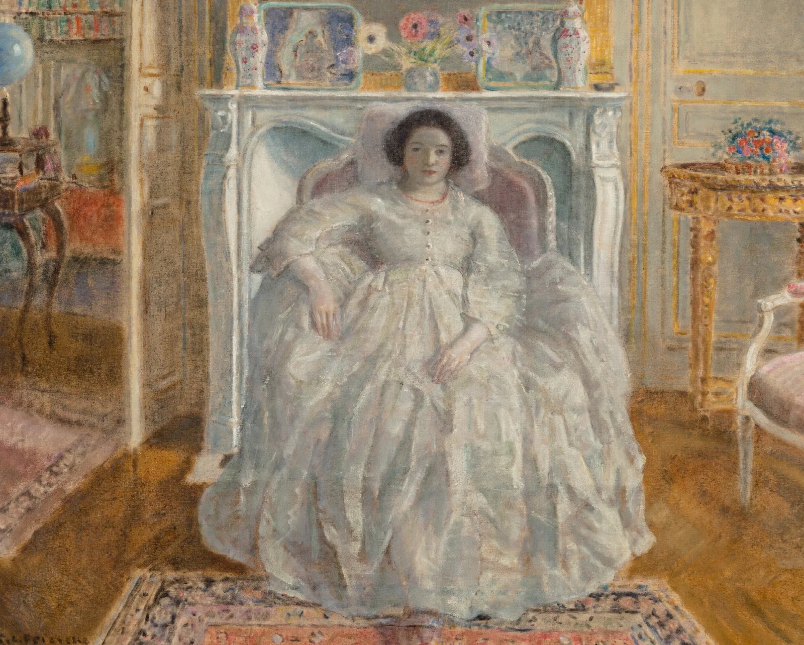 The White Gown Wall Art by Frederick Carl Frieseke - Canvas Print