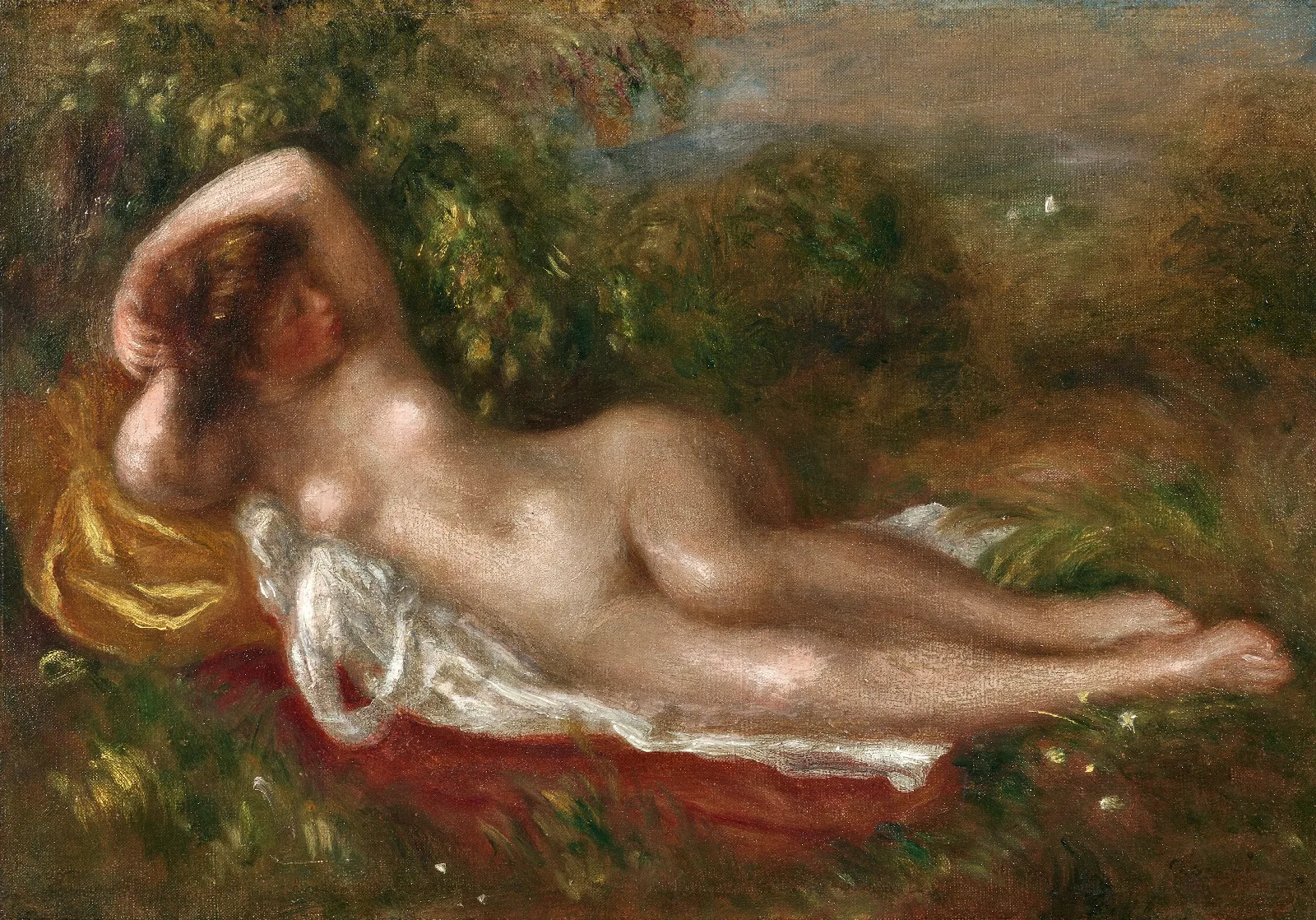 Jeune Femme Nue Couchee Dans Lherbe Wall Art by Pierre-Auguste Renoir - Canvas Print